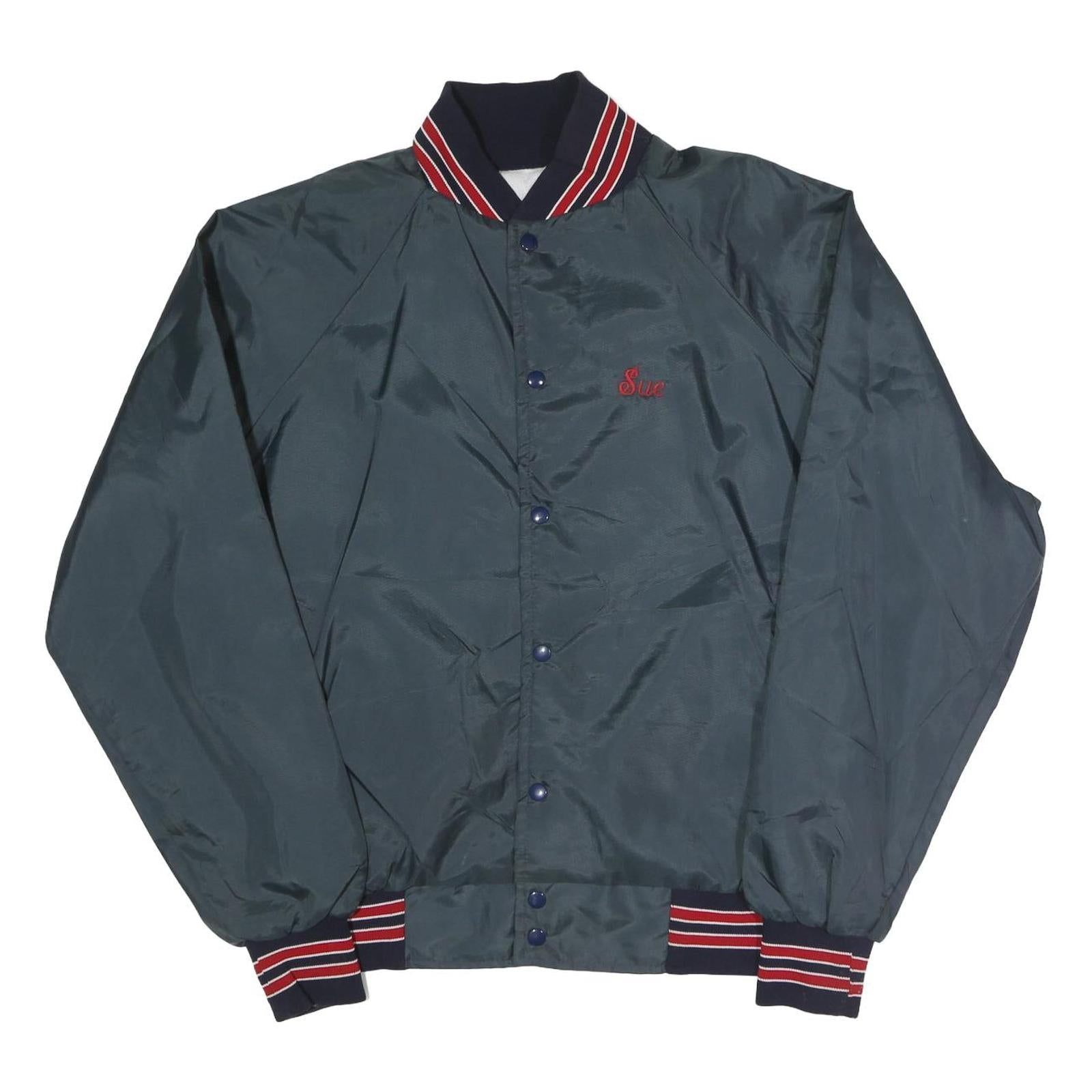 Mens Navy Blue Red Trim Cycling Embroidered Nylon Bomber Jacket L Lightweight Refurbished - N/A refurbished available on Cerqular