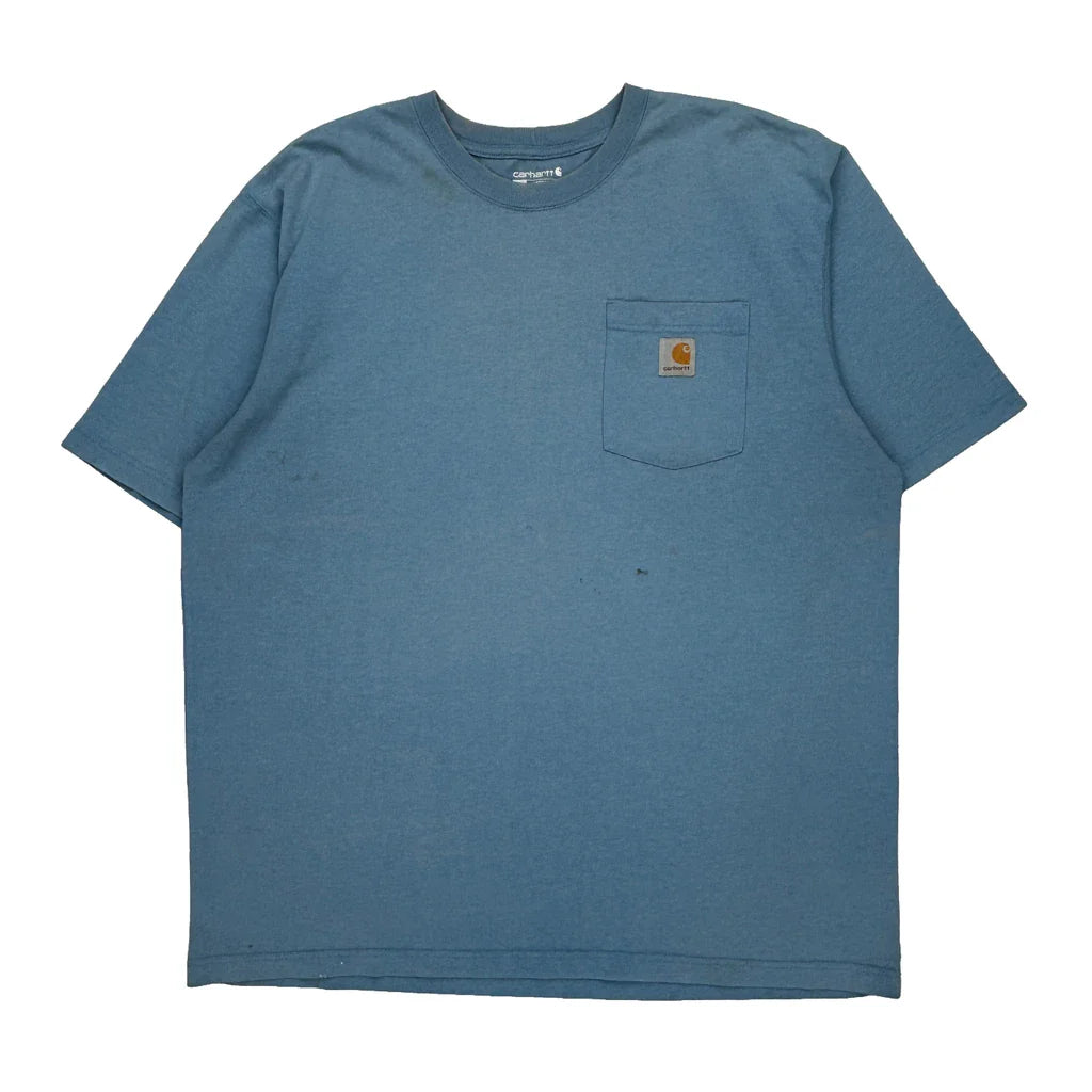 Carhartt T-Shirt - XL Blue Cotton Refurbished - Thrifted (note: this is a term often used to describe second- refurbished available on Cerqular