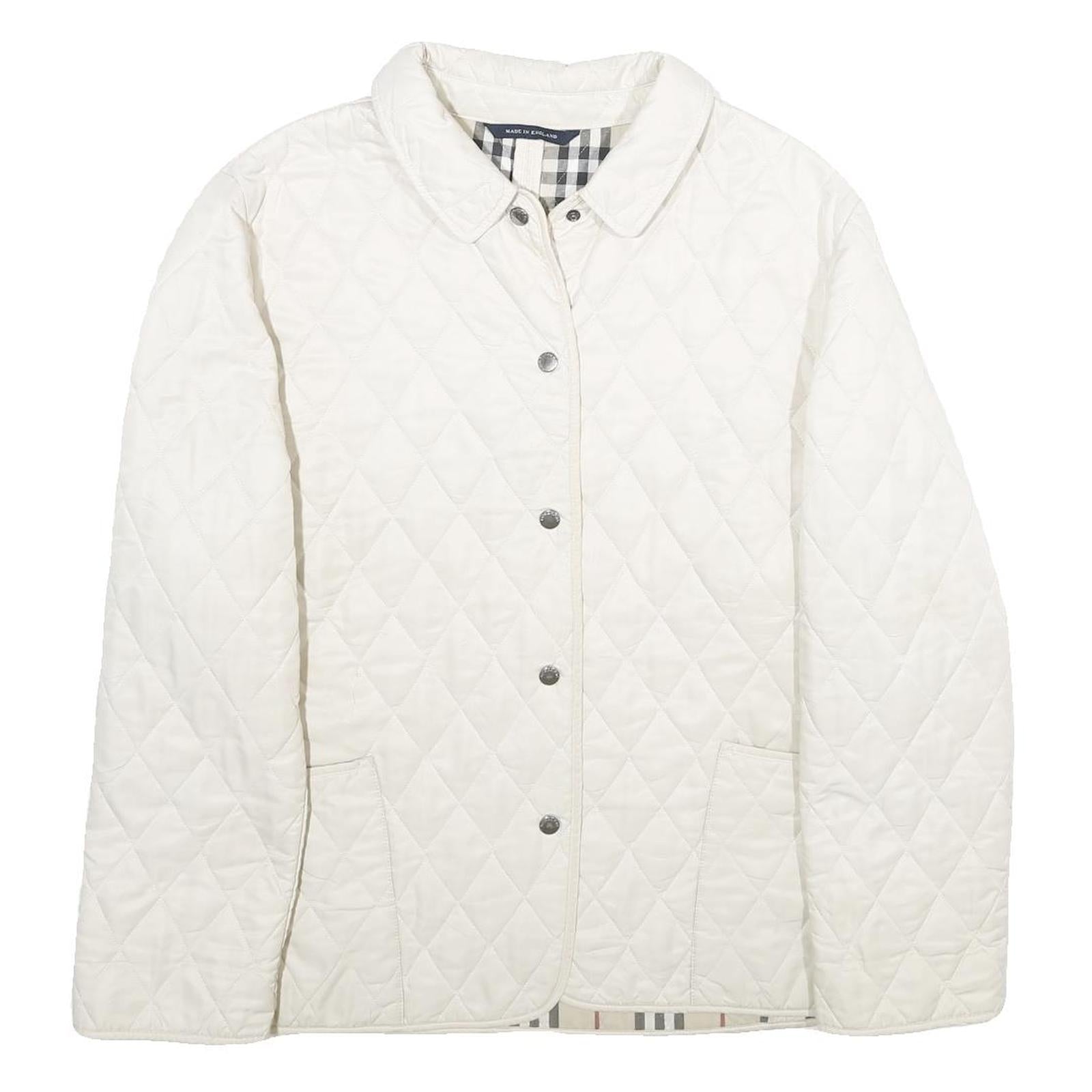 Buy BURBERRY Womens White Quilted Button Jacket L Polyester Classic Lightweight Refurbished - $129.99 BURBERRY Womens White Quilted Button Jacket L Polyester Classic Lightweight Refurbished - N/A refurbished available on Cerqular