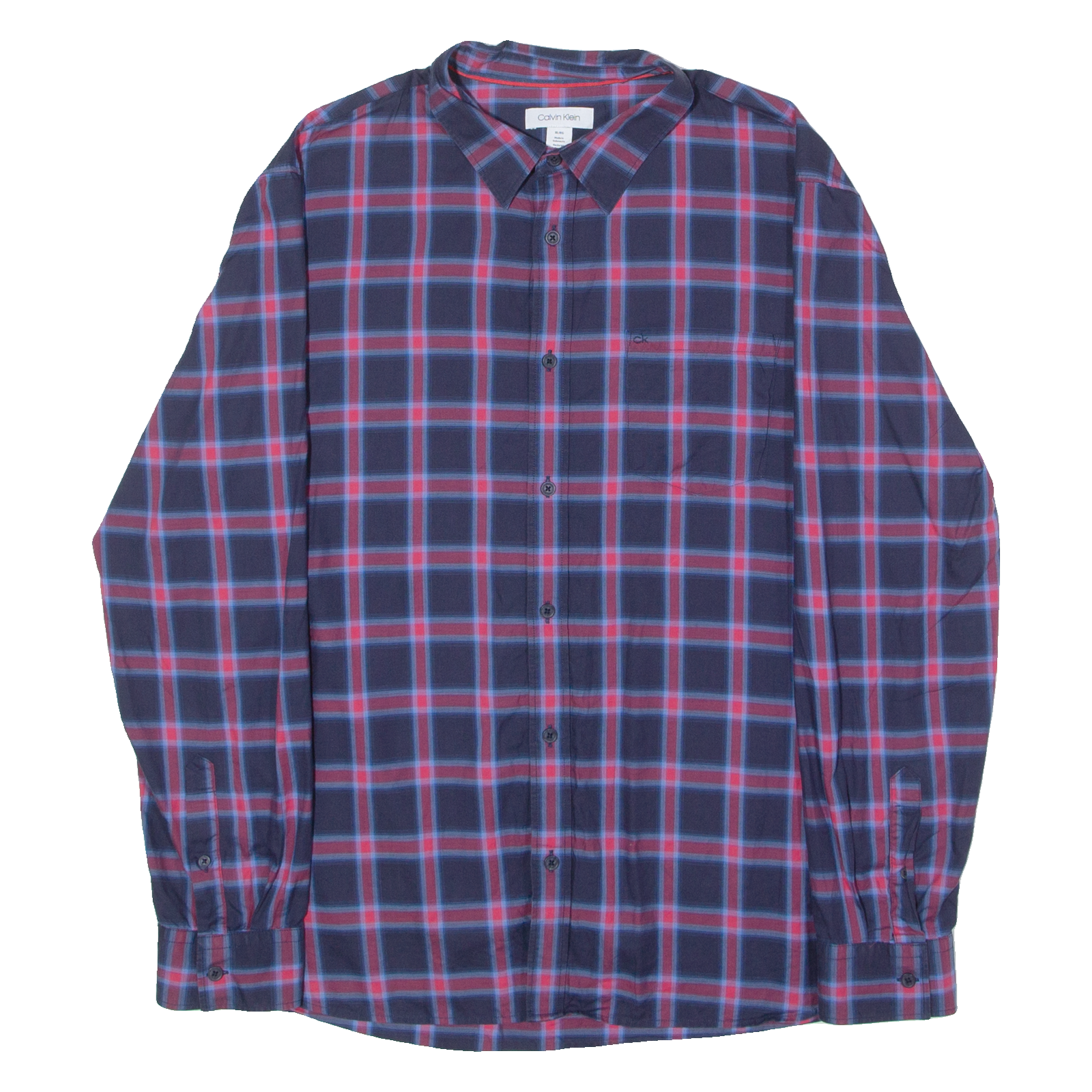 CALVIN KLEIN Mens Shirt Blue Check Long Sleeve XL Refurbished - N/A refurbished available on Cerqular