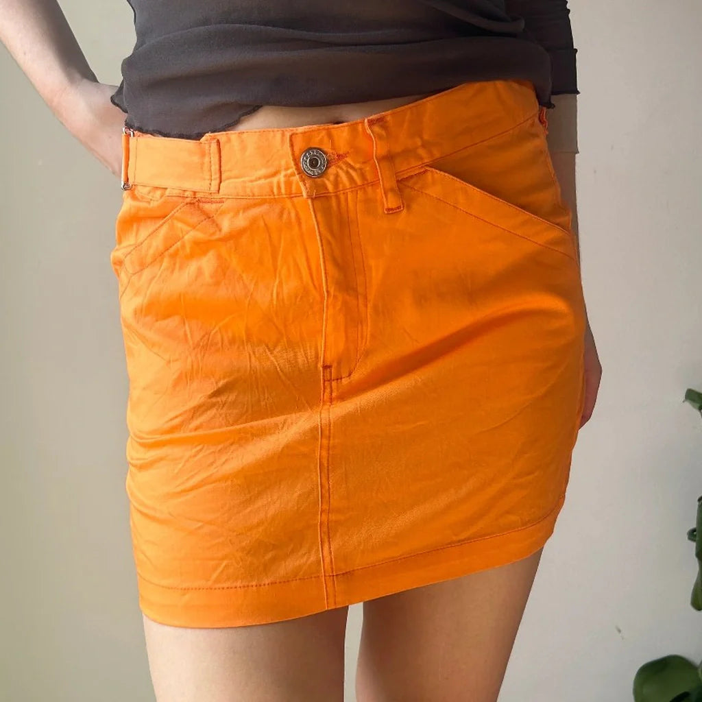 St. Diego Mini Skirt - 29W UK 10 Orange Cotton Refurbished - Thrifted (note: this is a term often used to describe second- refurbished available on Cerqular