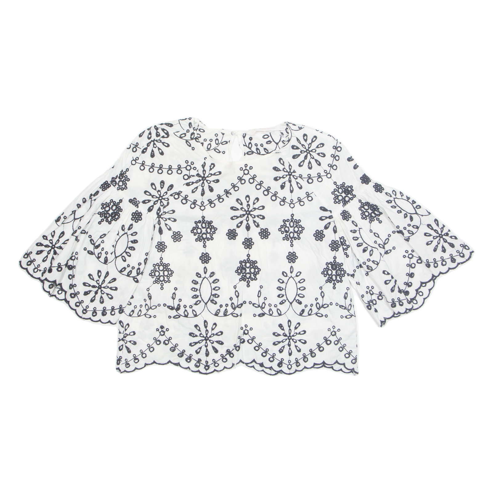ZARA Womens Printed Top White Long Sleeve Floral M Refurbished - N/A refurbished available on Cerqular