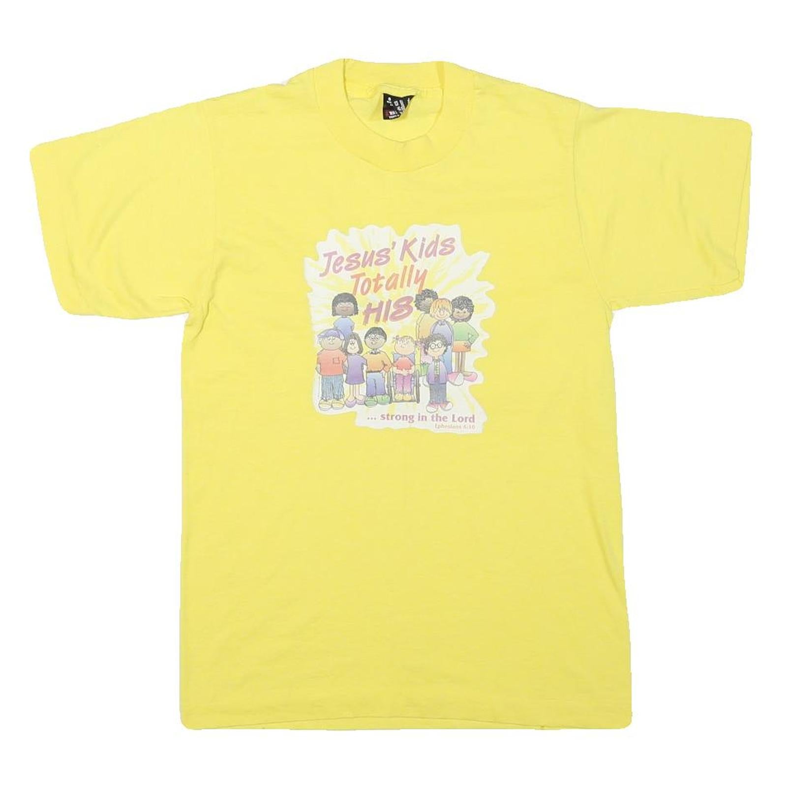 THE BEST Mens Yellow Cotton Blend Graphic T-Shirt S Short Sleeve Crew Neck Jesus Refurbished - N/A refurbished available on Cerqular