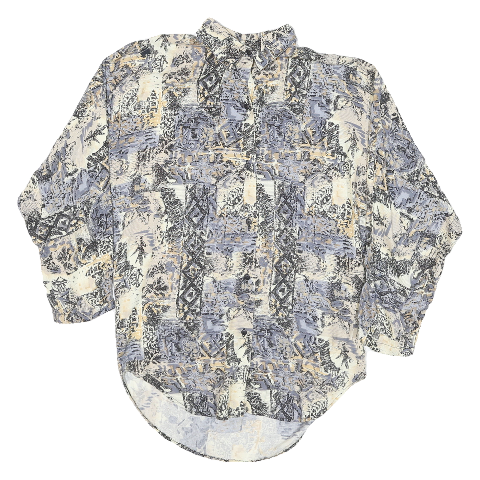 Womens Cream & Grey Abstract Pattern Cotton Blend Shirt L Oversized Casual Refurbished - N/A refurbished available on Cerqular