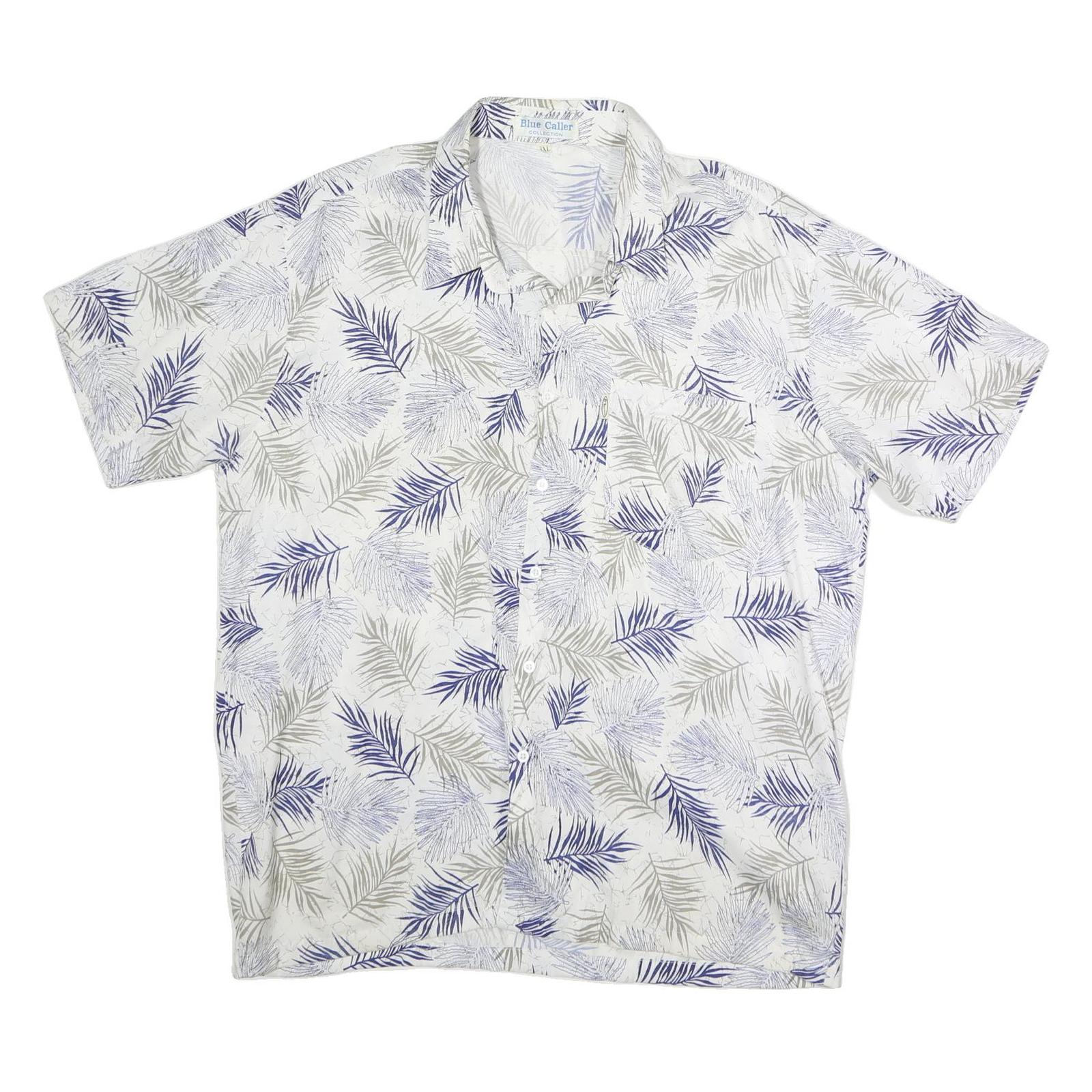 BLUE CALLER Mens White & Blue Leaf Print Casual Shirt 3XL Cotton Summer Short Refurbished - N/A refurbished available on Cerqular