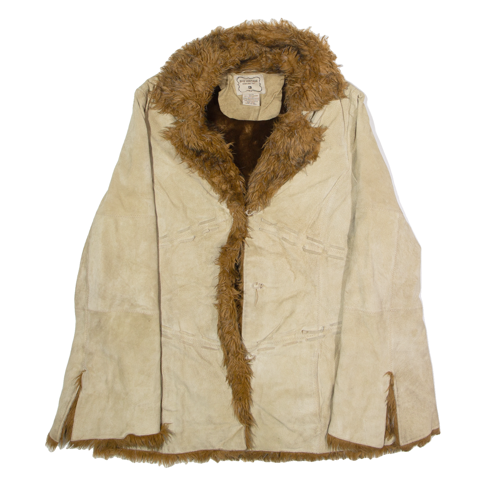 BKE VINTAGE Faux Fur Lined Womens Overcoat Jacket Beige Leather 90s M Refurbished - N/A refurbished available on Cerqular