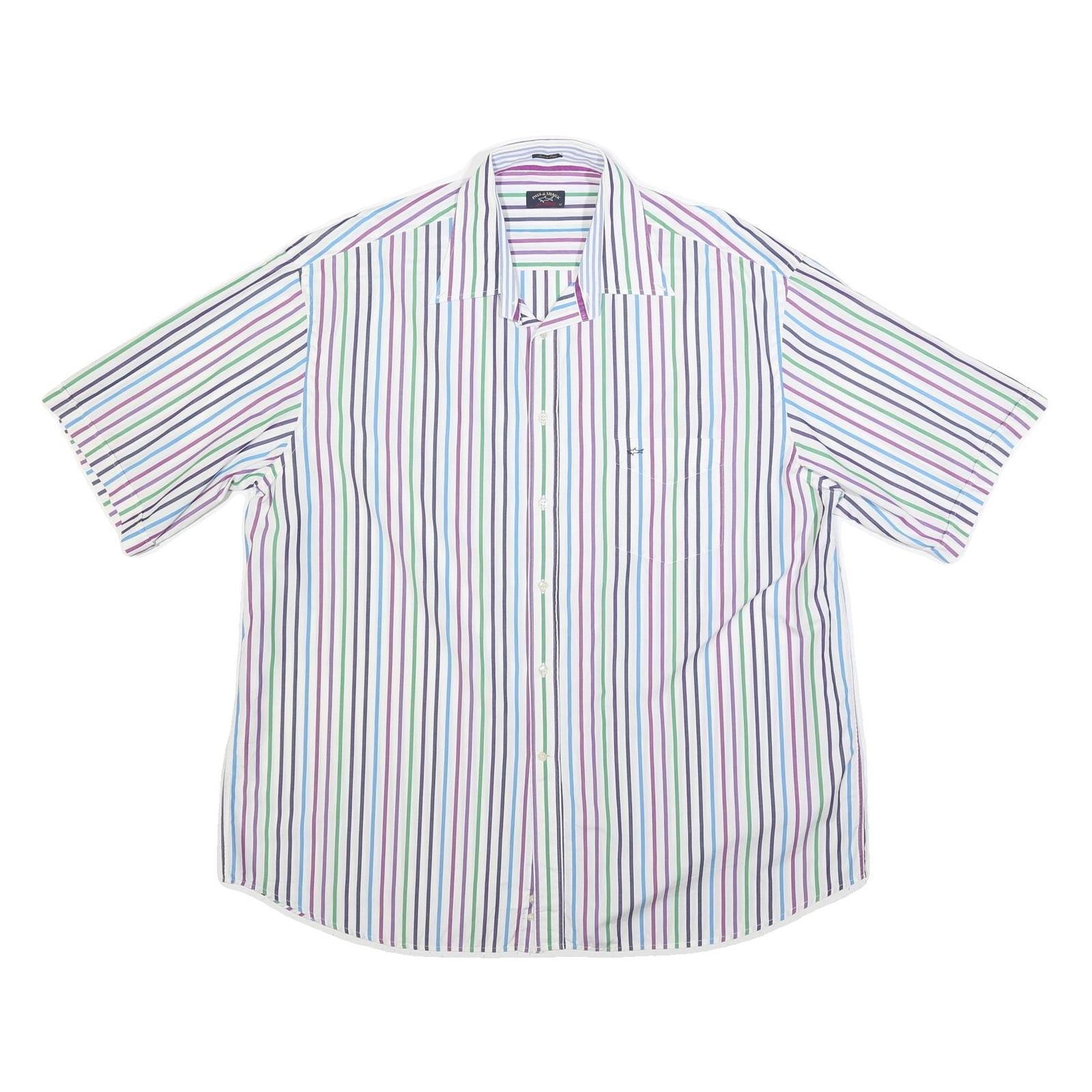 PAUL & SHARK Mens White & Multicolour Stripe Shirt XL Short Sleeve Cotton Casual Refurbished - N/A refurbished available on Cerqular