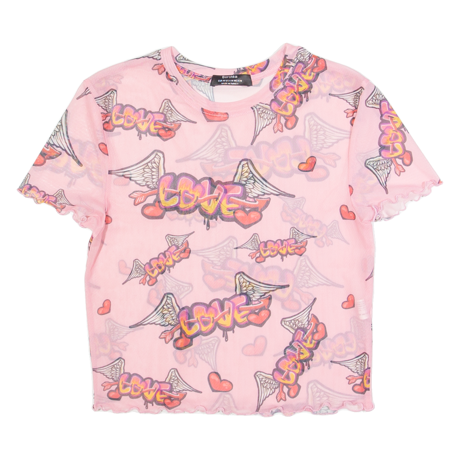 BERSHKA Graffiti Sheer Womens Printed Top Pink M Refurbished - N/A refurbished available on Cerqular