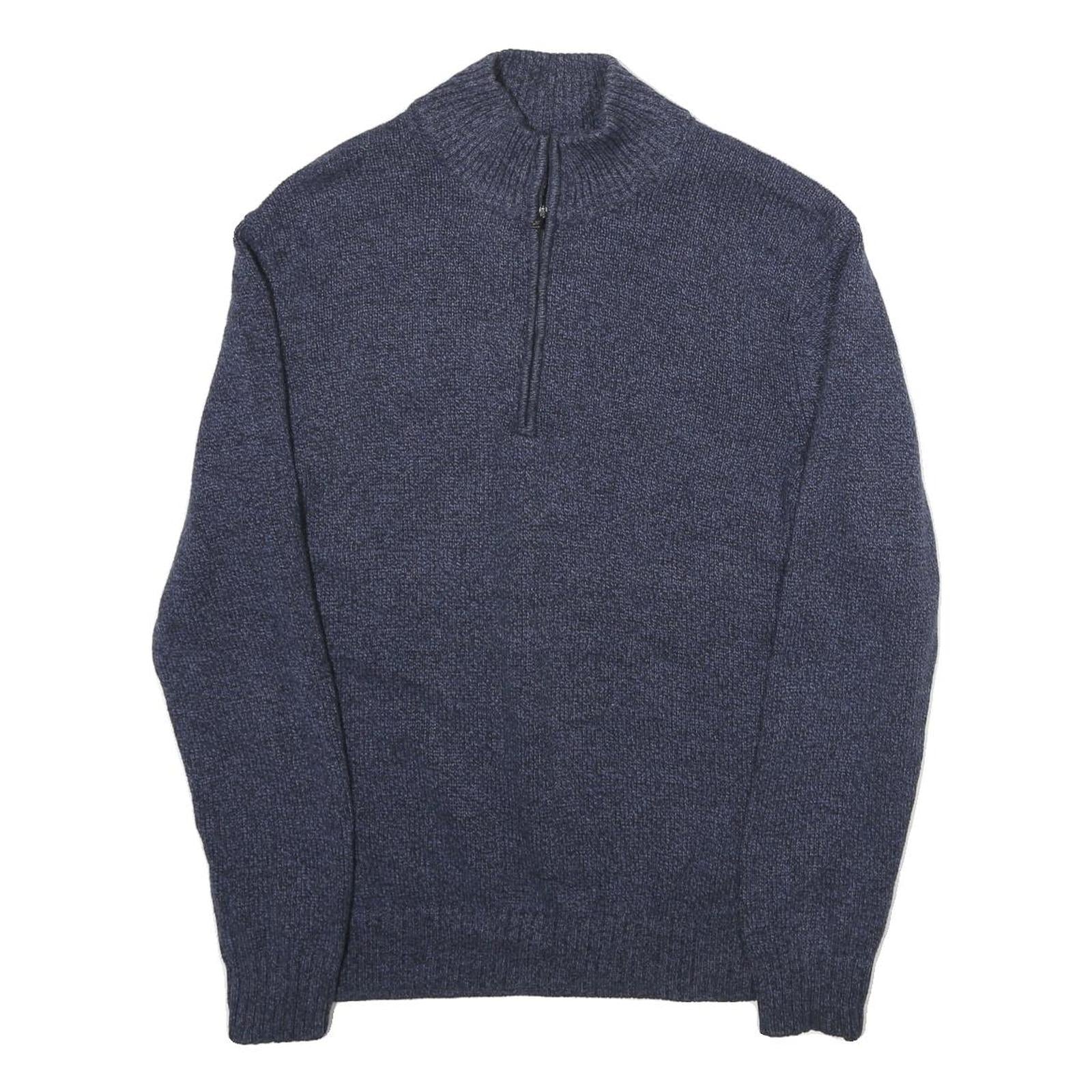 CALVIN KLEIN Mens Blue Plain Cotton Jumper 1/4 Zip Crew Neck L Comfort Knitwear Refurbished - N/A refurbished available on Cerqular