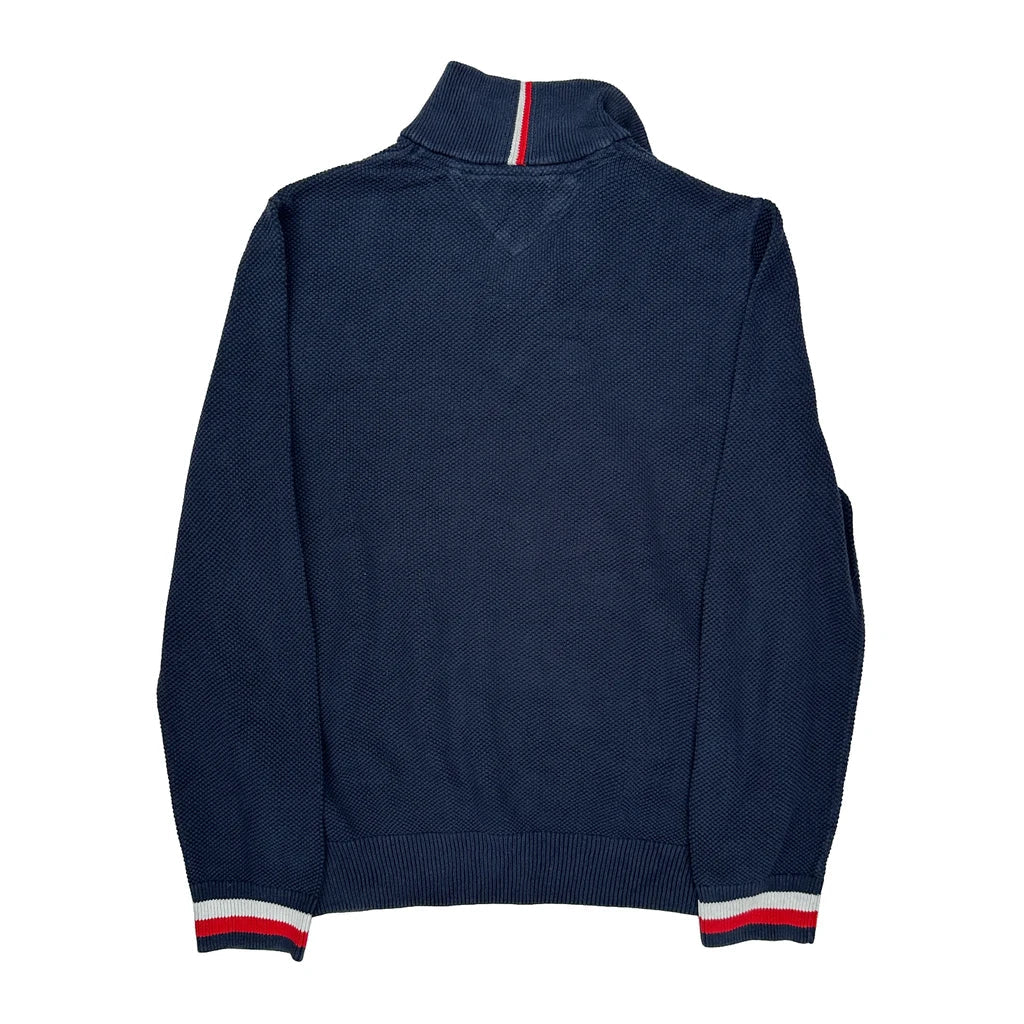 Buy Tommy Hilfiger Striped 1/4 Zip - Medium Navy Cotton Refurbished - $30.81 Tommy Hilfiger Striped 1/4 Zip - Medium Navy Cotton Refurbished - Thrifted (note: this is a term often used to describe second- refurbished available on Cerqular