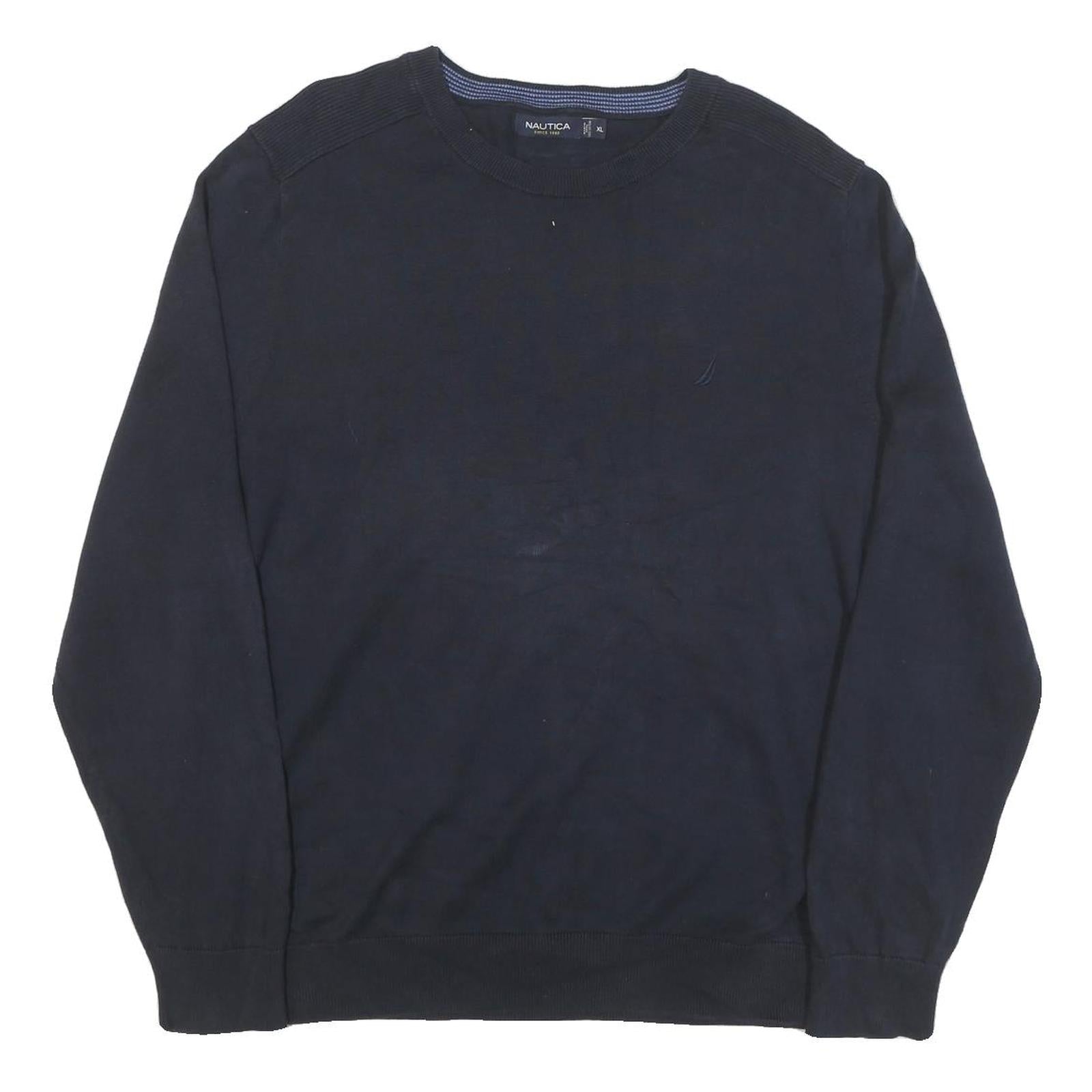 NAUTICA Mens Navy Blue Plain Cotton Blend Crew Neck Basic Knit Jumper XL Refurbished - N/A refurbished available on Cerqular