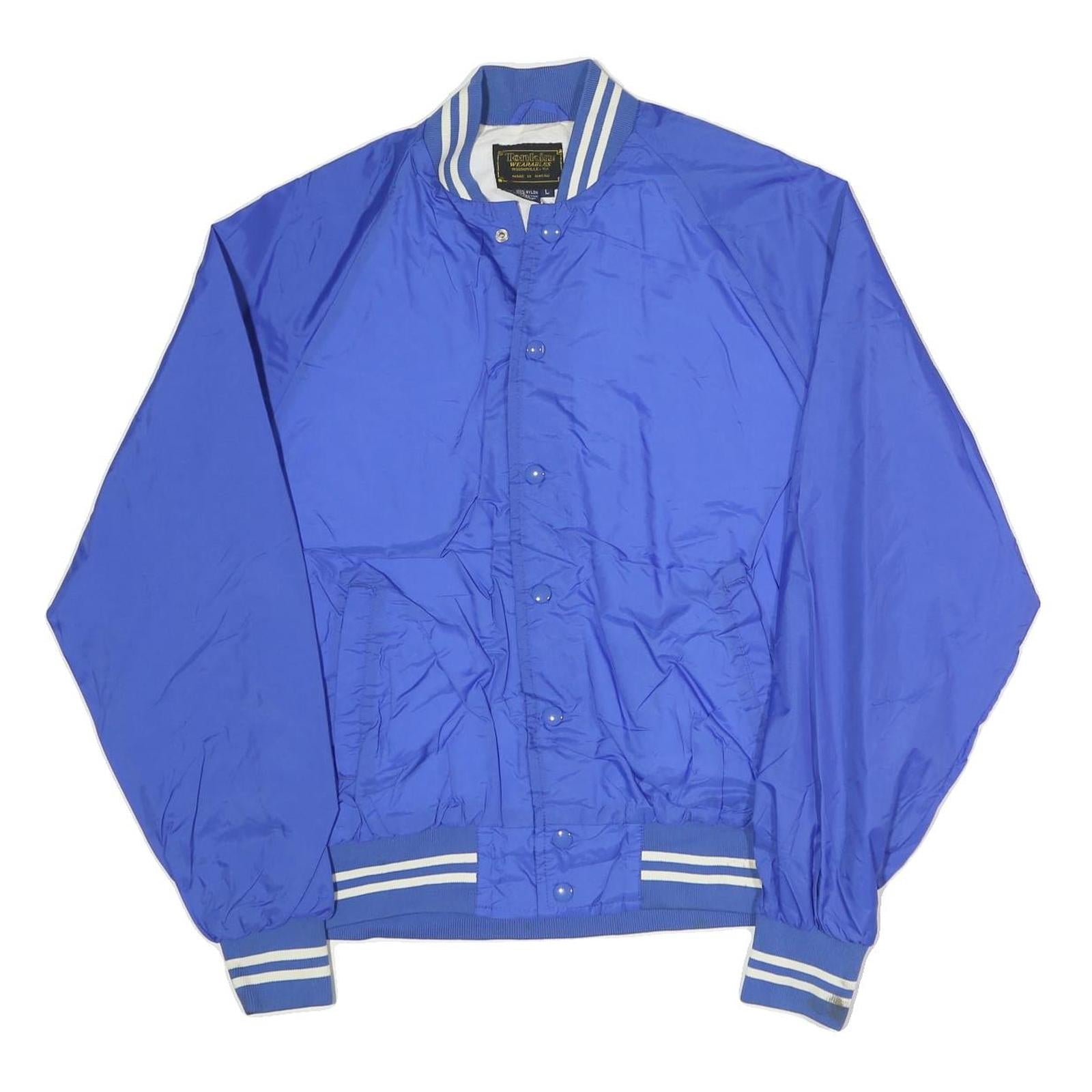 TONKIN Mens Blue Nylon Button Jacket L Athletic Plain Retro Vintage Bomber Refurbished - N/A refurbished available on Cerqular
