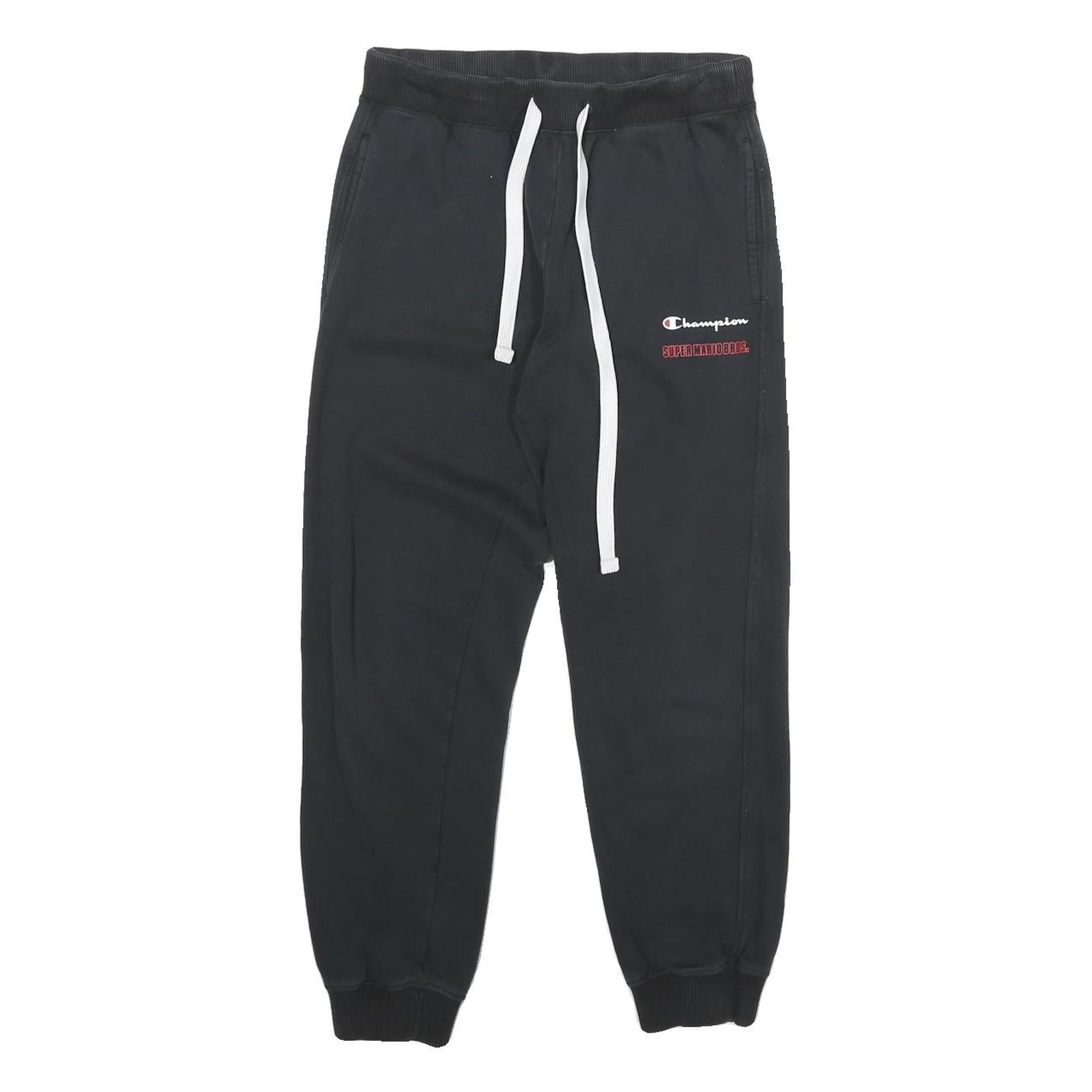 CHAMPION Mens Joggers Black XS W26 L25 Cotton Slim Tapered Super Mario Bros Logo Refurbished - N/A refurbished available on Cerqular