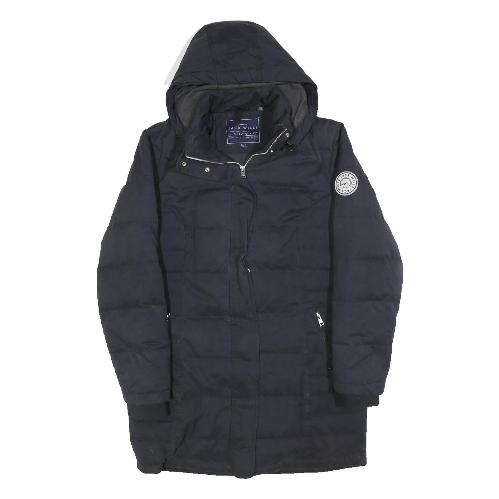 JACK WILLS Womens Navy Blue Puffer Jacket UK 12 Cotton Blend Hooded Zip Refurbished - N/A refurbished available on Cerqular