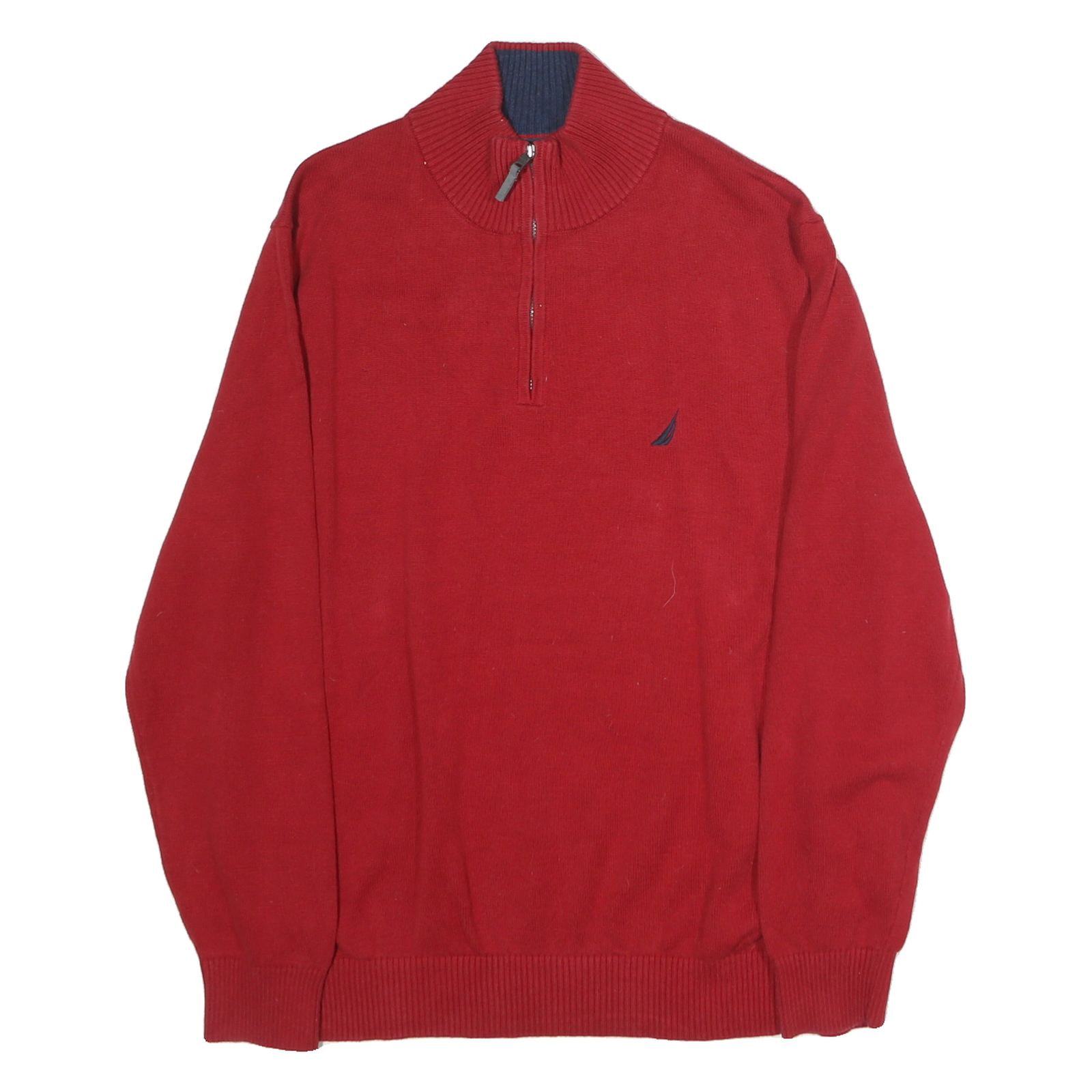 NAUTICA Mens Red Pullover Plain High Neck Basic Knit L Cotton Jumper Zippered Refurbished - N/A refurbished available on Cerqular