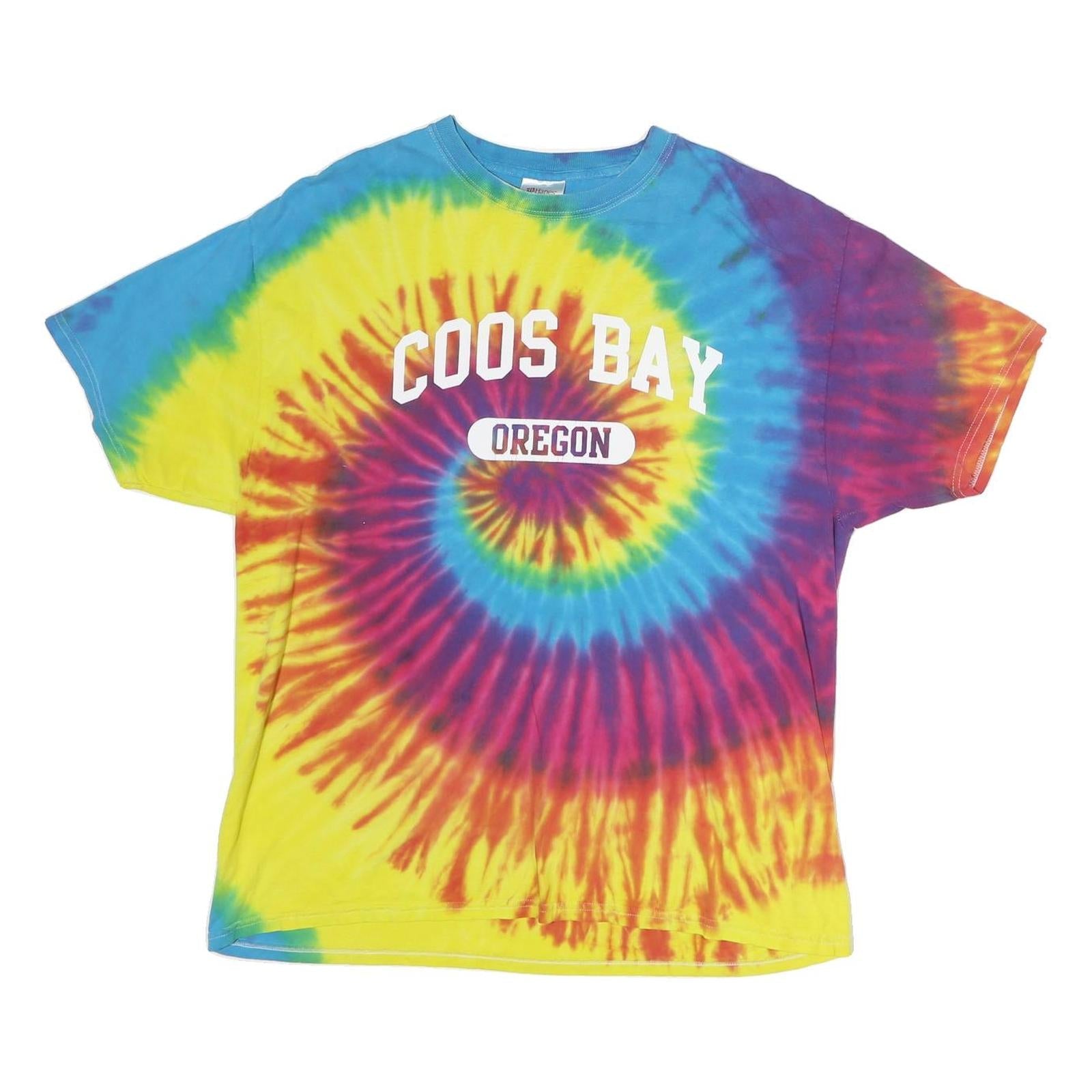HANES Mens Yellow & Blue Tie Dye Coos Bay Oregon Graphic T-Shirt XL Short Sleeve Refurbished - N/A refurbished available on Cerqular