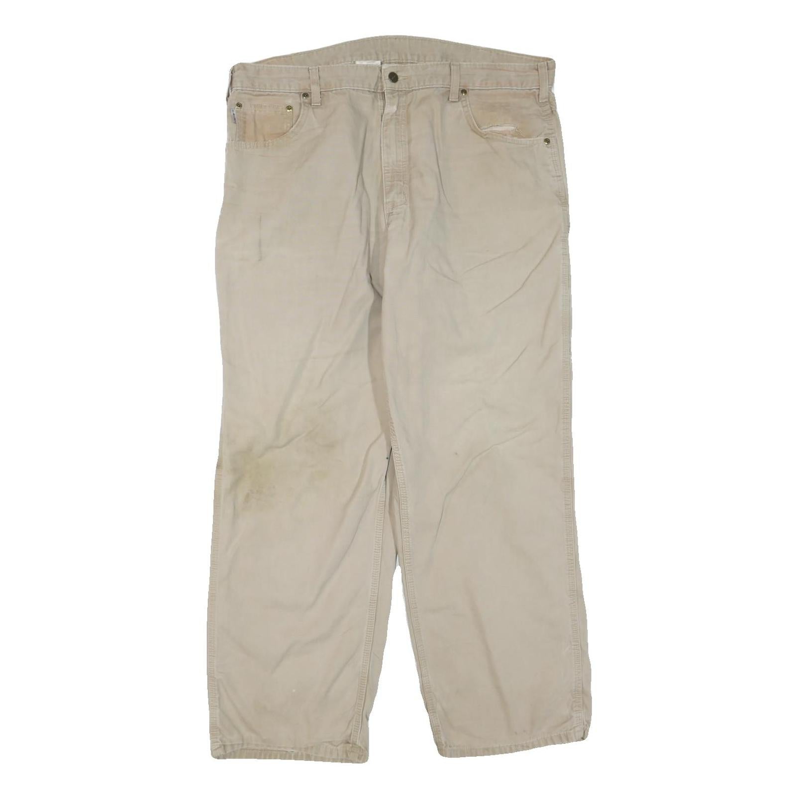 CARHARTT Mens Cotton Blend Beige Regular Fit Straight Leg Trousers W40 L32 Refurbished - N/A refurbished available on Cerqular
