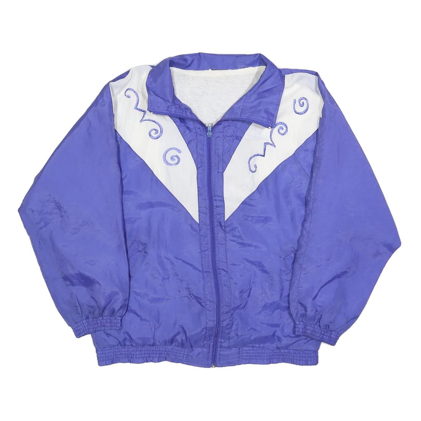 Womens Purple & White Retro Nylon Zip Jacket M Plain Lightweight Casual Refurbished - N/A refurbished available on Cerqular