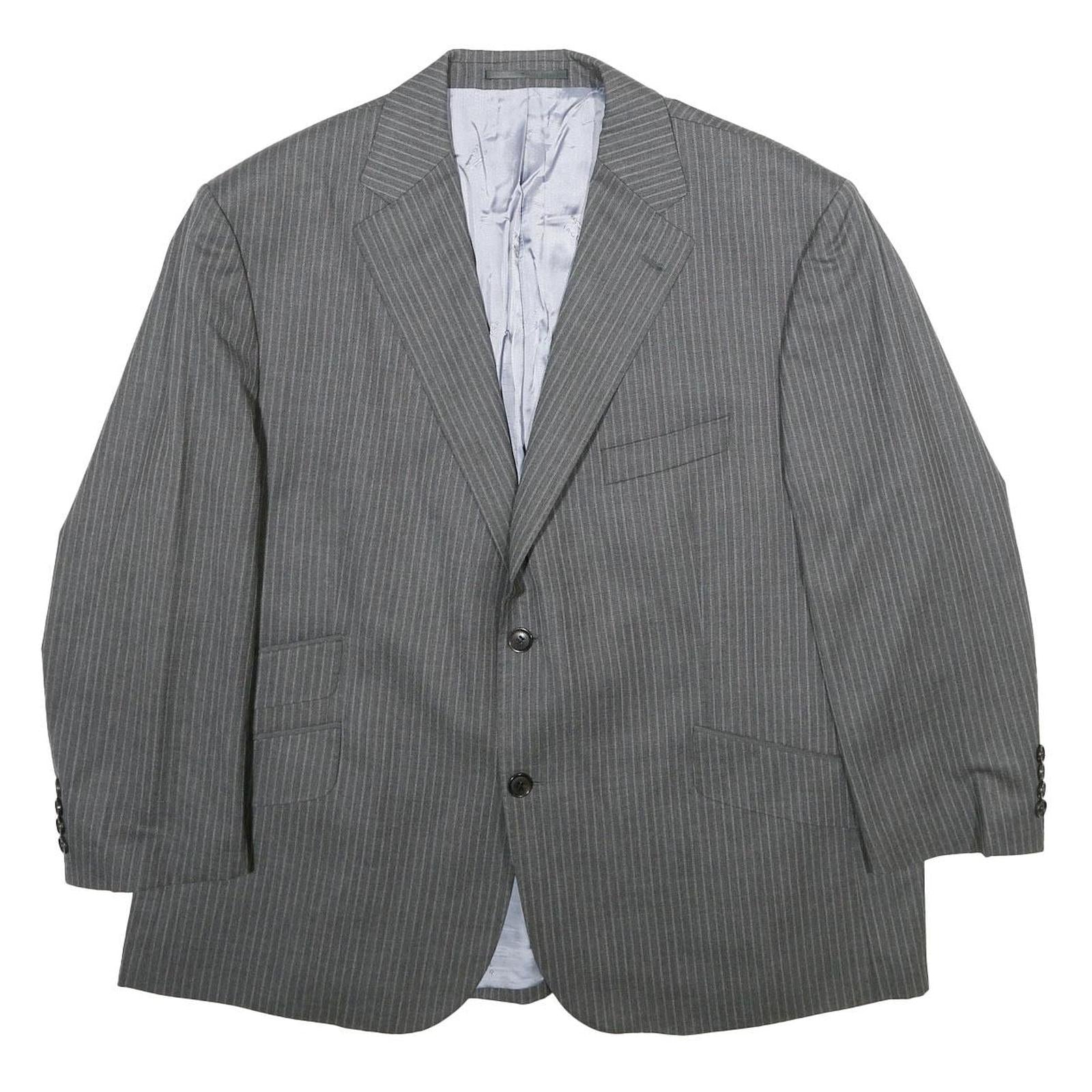 JAGUAR Mens Grey Pinstripe Wool Jacket 2XL Button Closure Classic Tailored Refurbished - N/A refurbished available on Cerqular