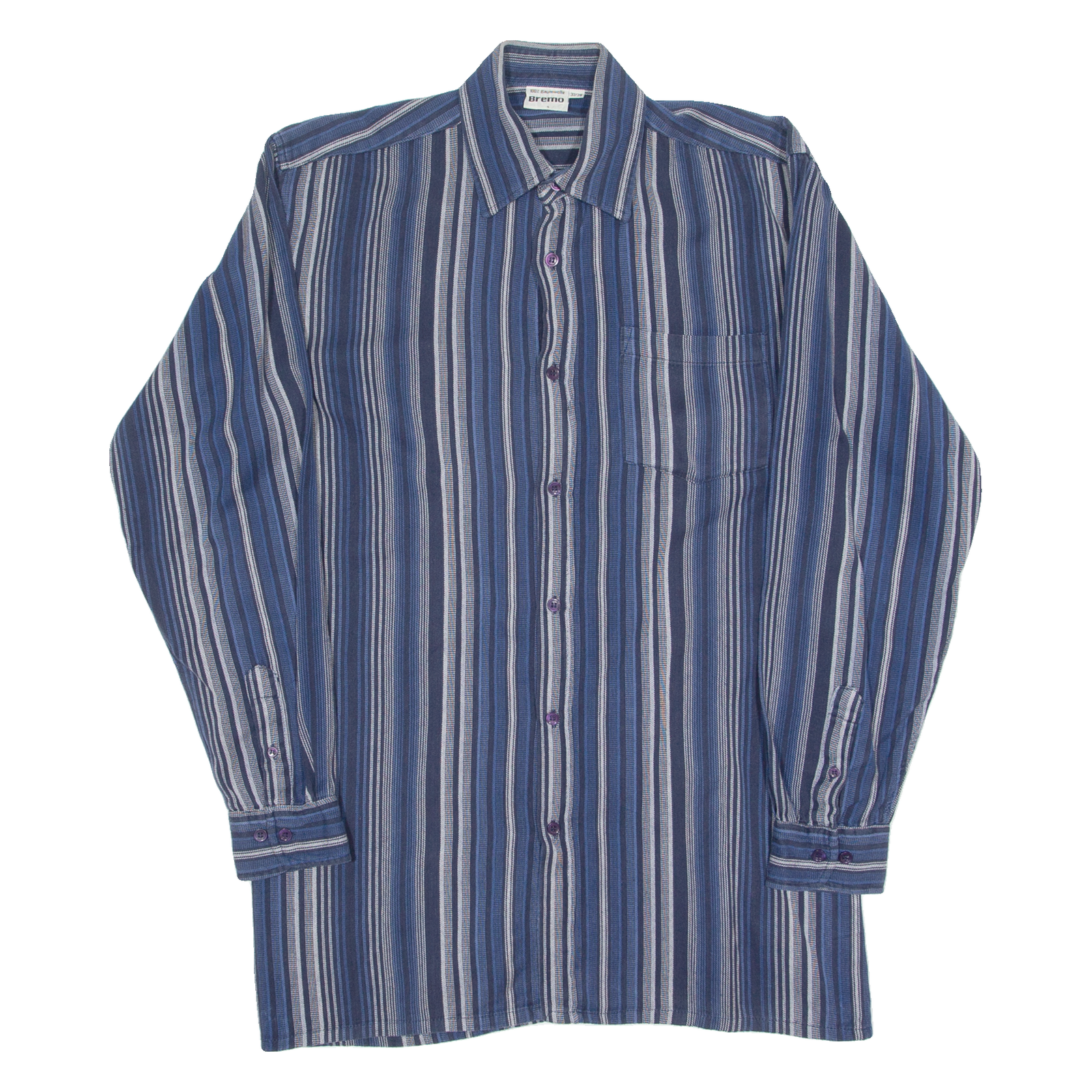 BREMO Mens Flannel Shirt Blue Striped Long Sleeve S Refurbished - N/A refurbished available on Cerqular