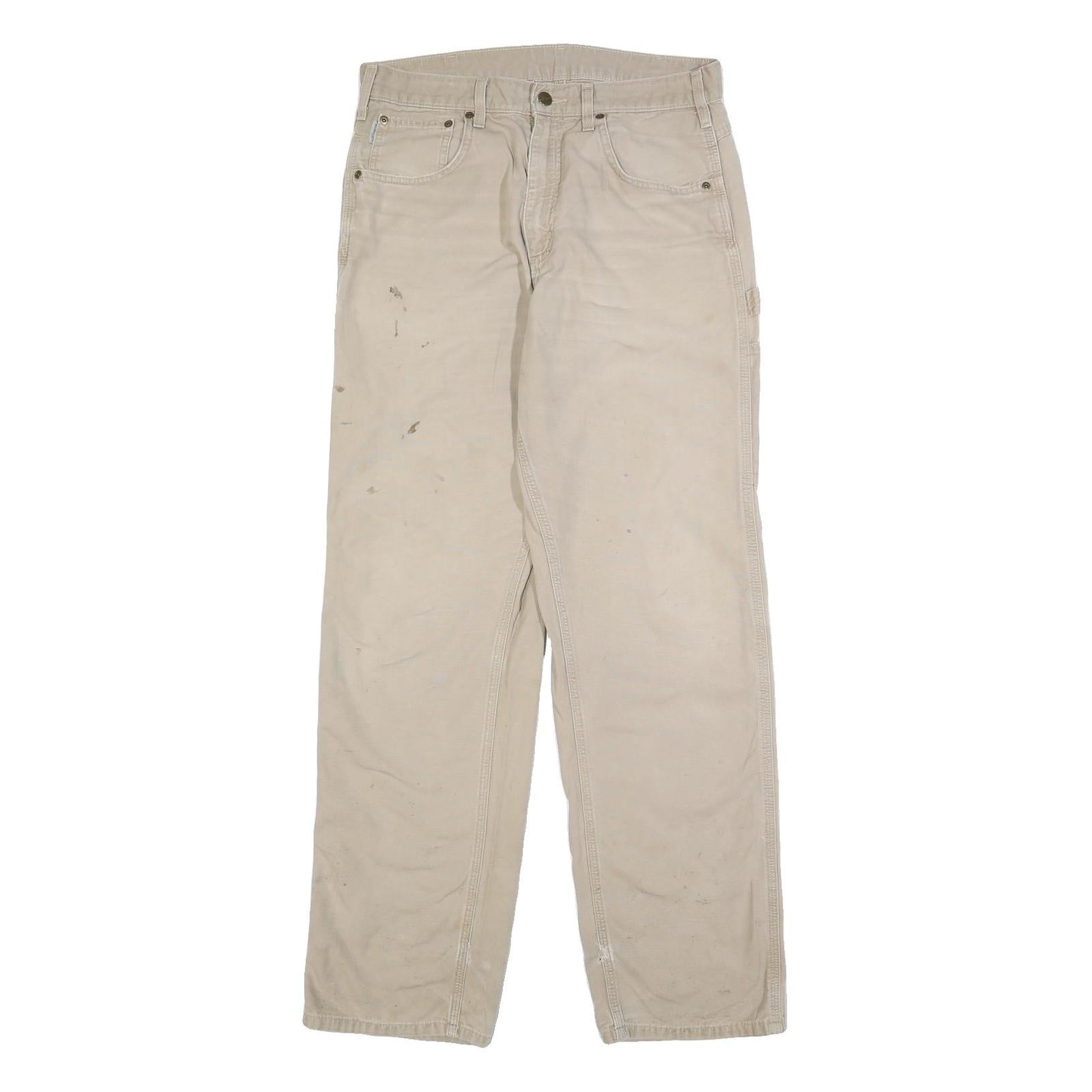CARHARTT Mens Cotton Beige Loose Straight Trousers W32 L34 Workwear Zip Closure Refurbished - N/A refurbished available on Cerqular