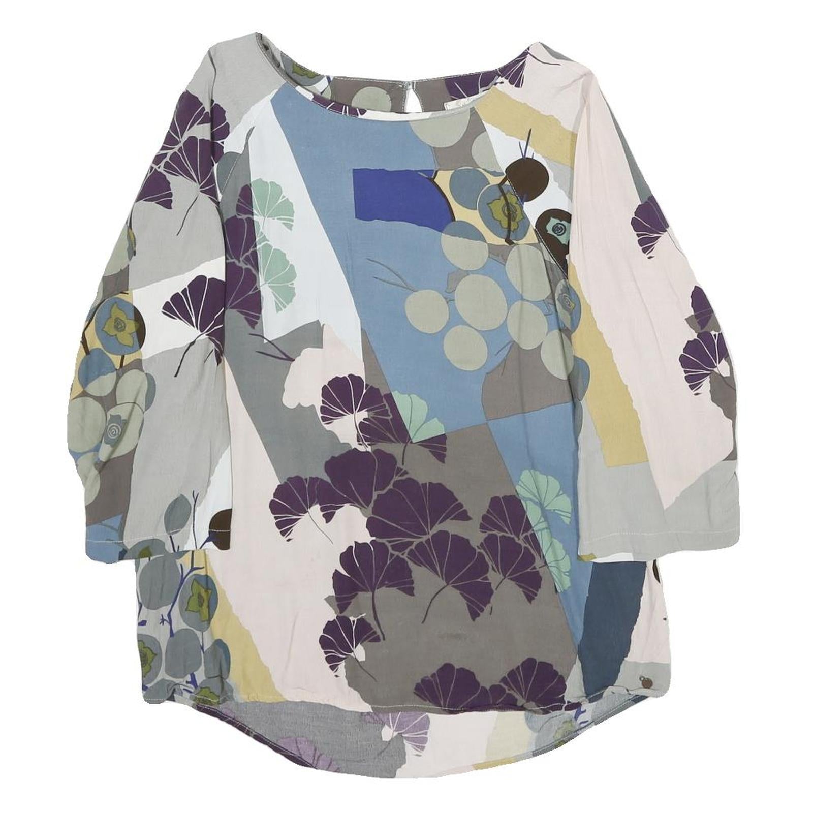 WHITE STUFF Womens Blue Grey And Purple Floral Print Blouse 3/4 Sleeve Round Refurbished - N/A refurbished available on Cerqular
