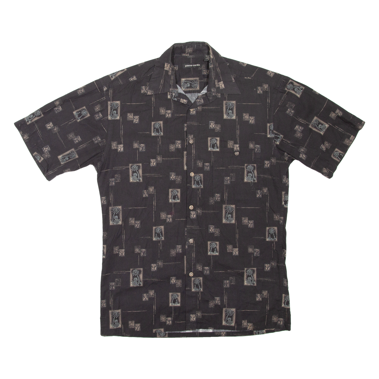PIERRE CARDIN Palm Trees Mens Hawaiian Shirt Black Floral S Refurbished - N/A refurbished available on Cerqular