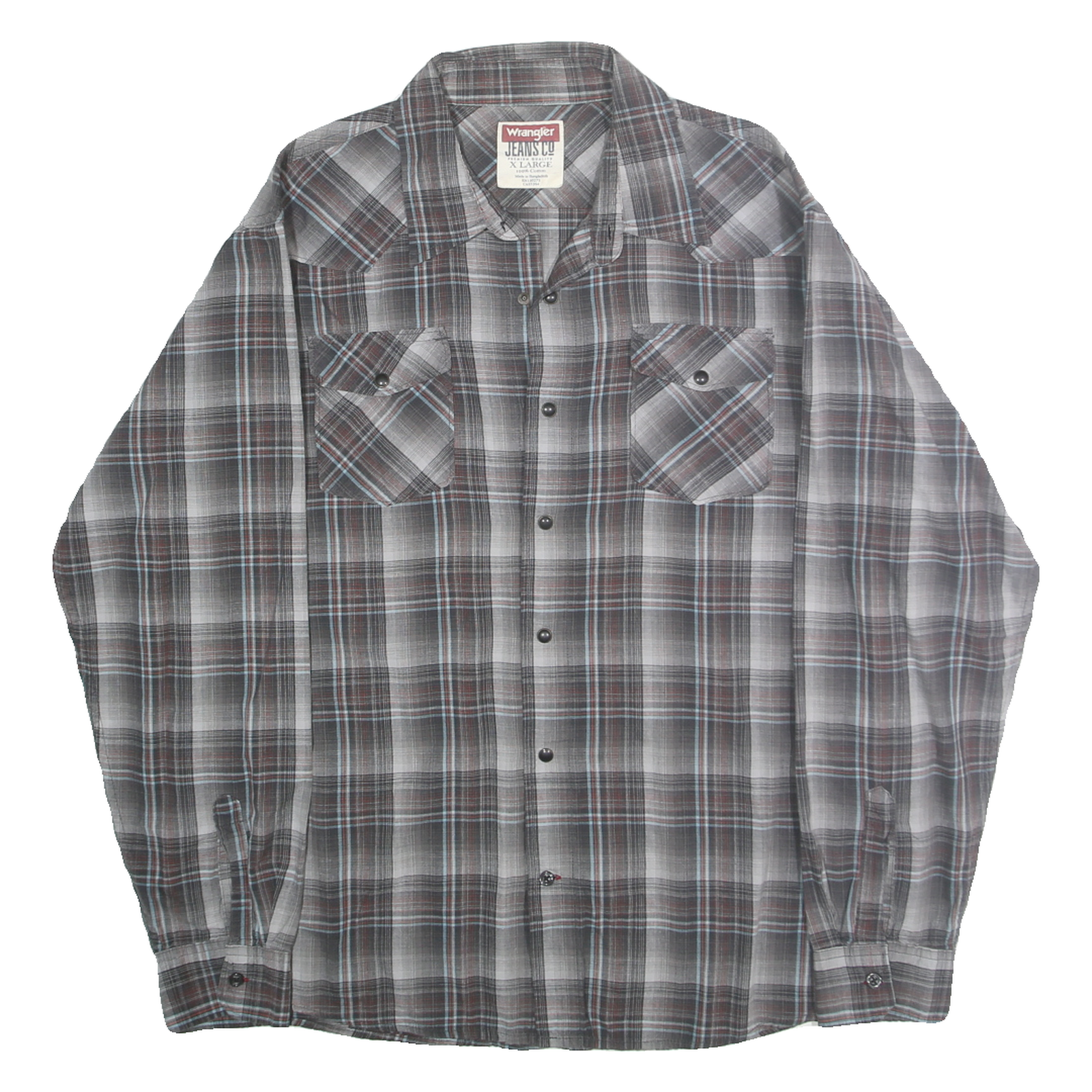 WRANGLER Mens Grey Brown & Blue Plaid Shirt XL Western Cotton Casual Workwear Refurbished - N/A refurbished available on Cerqular