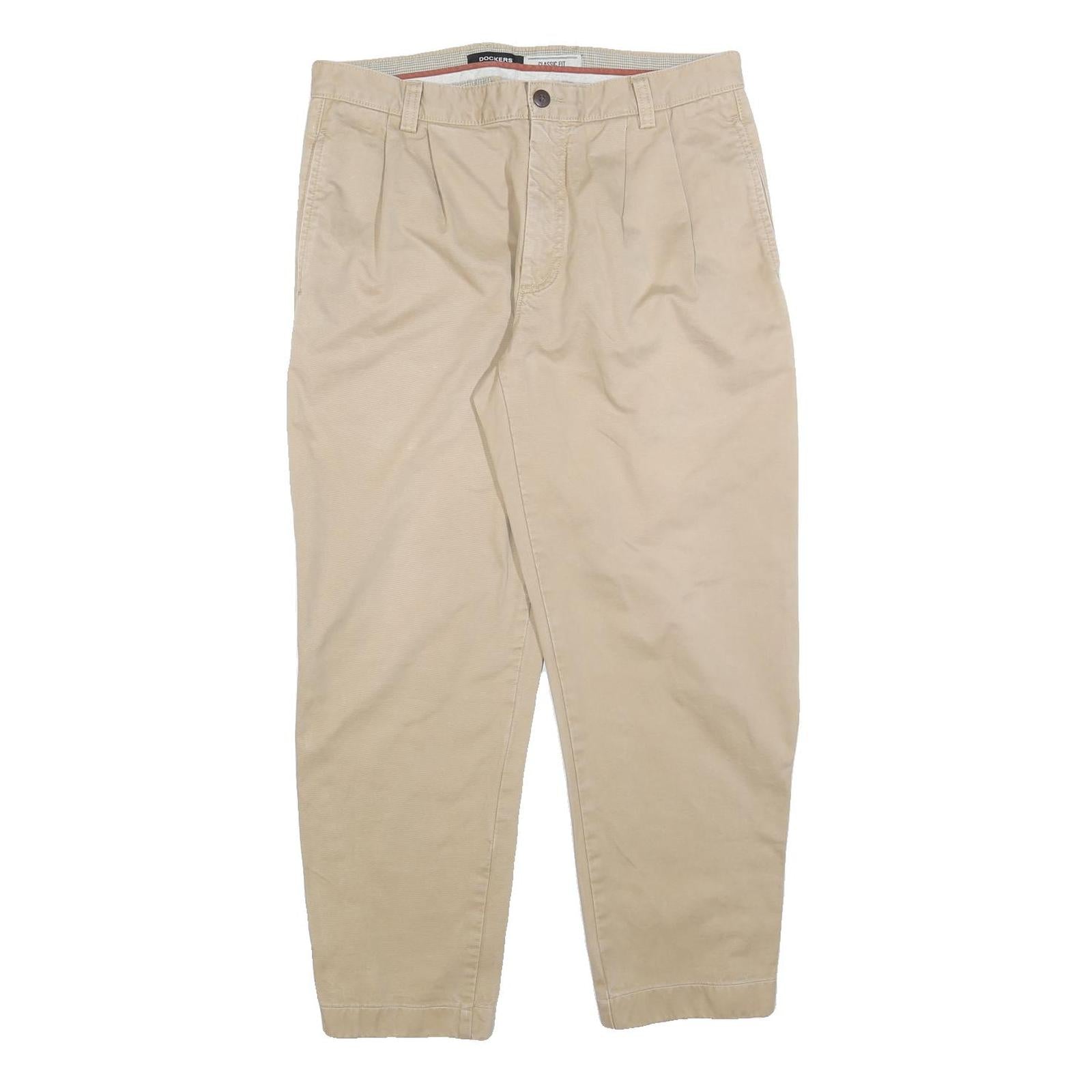 DOCKERS Mens Cotton Blend Beige Classic Trousers W34 L28 Casual Zip Pocket Refurbished - N/A refurbished available on Cerqular