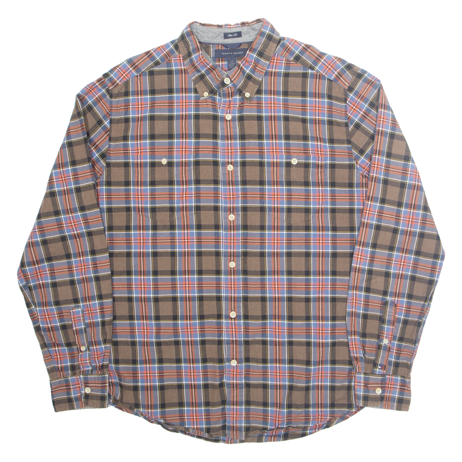 TOMMY HILFIGER Slim Fit Mens Shirt Brown Check Long Sleeve L Refurbished - N/A refurbished available on Cerqular