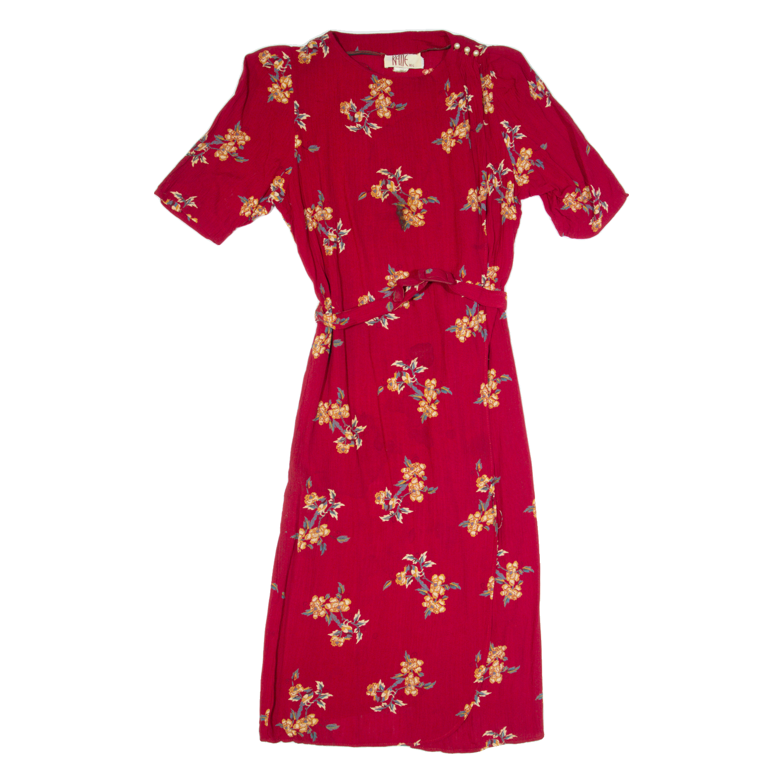 KATIE MFG Womens Maxi Dress Red 90s Floral Short Sleeve Long S Refurbished - N/A refurbished available on Cerqular
