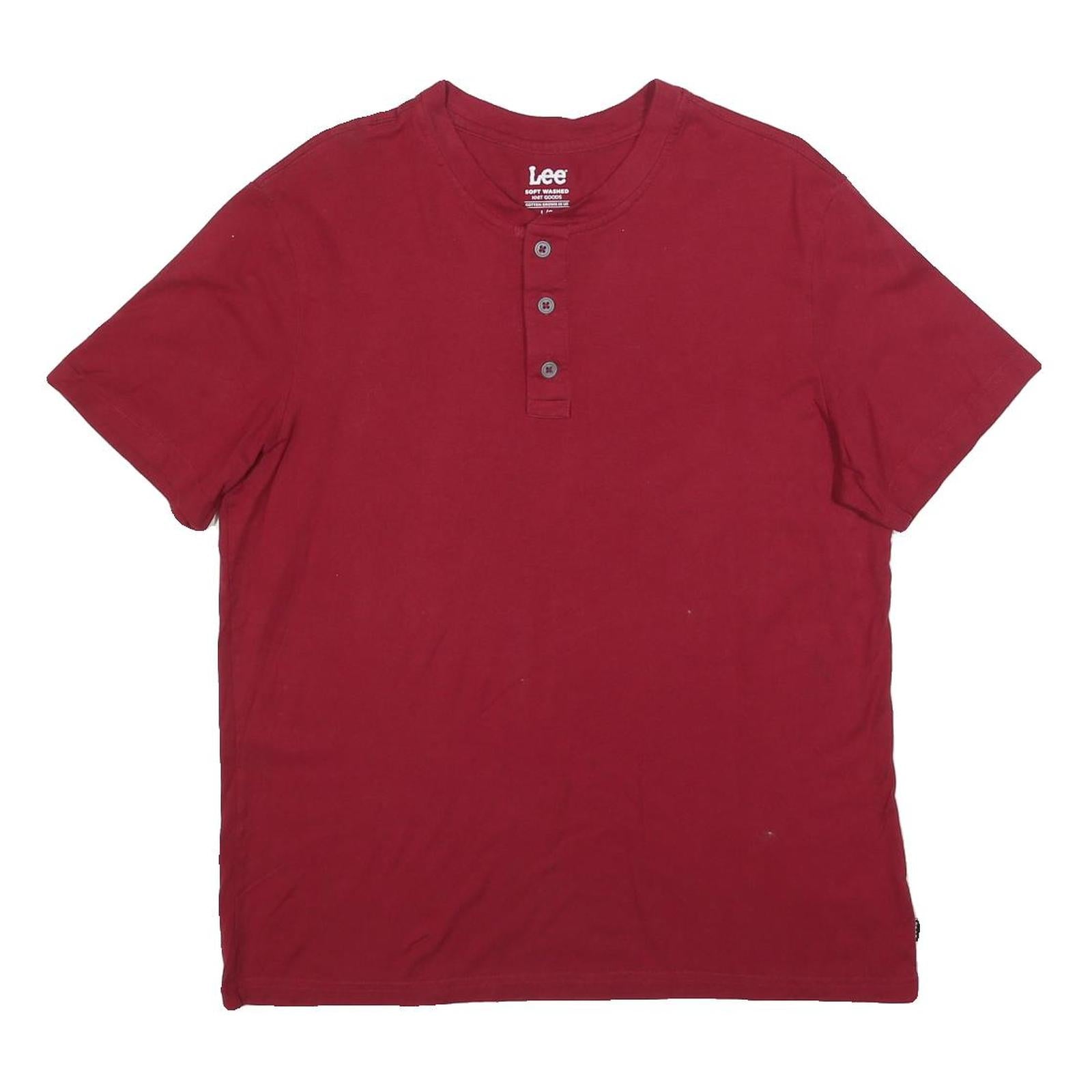 LEE Mens Red Henley T-Shirt L Short Sleeve Crew Neck Cotton Blend Casual Refurbished - N/A refurbished available on Cerqular