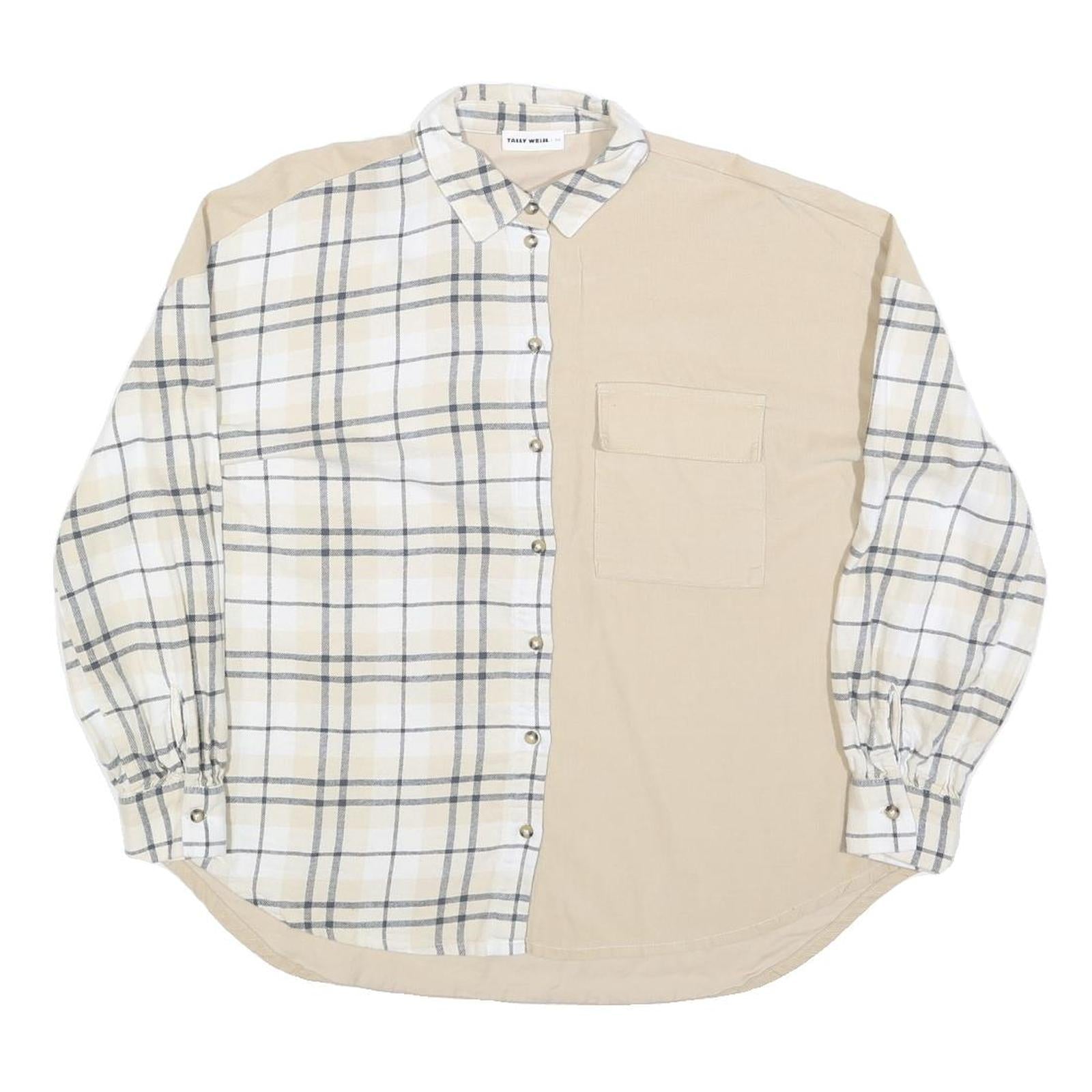 TALLY WEIJL Womens Beige & Cream Check Shirt XS Button Down Cotton Blend Casual Refurbished - N/A refurbished available on Cerqular