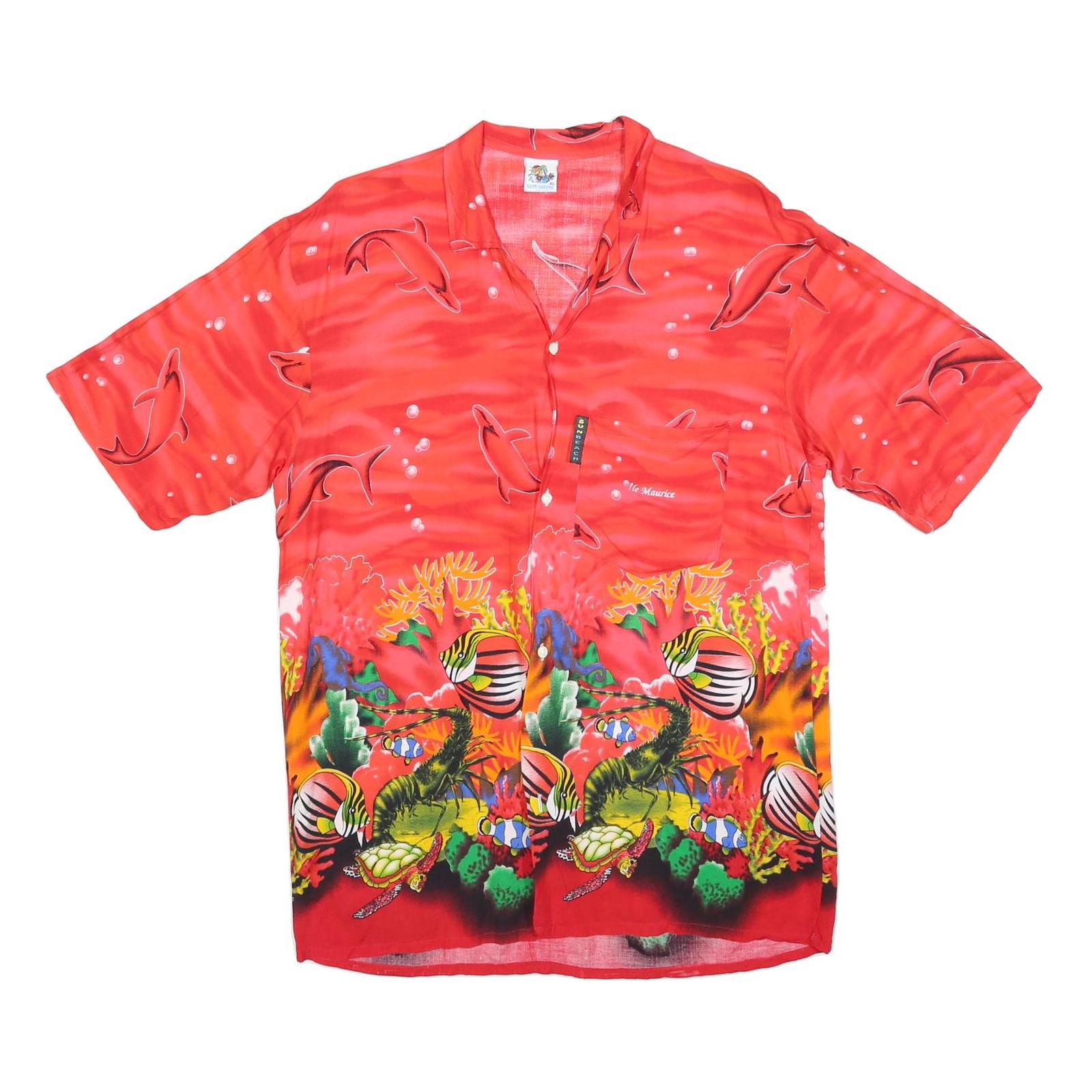SUNSHINE Mens Red & Multicolour Ocean Print Casual Shirt XL Tropical Sea Life Refurbished - N/A refurbished available on Cerqular