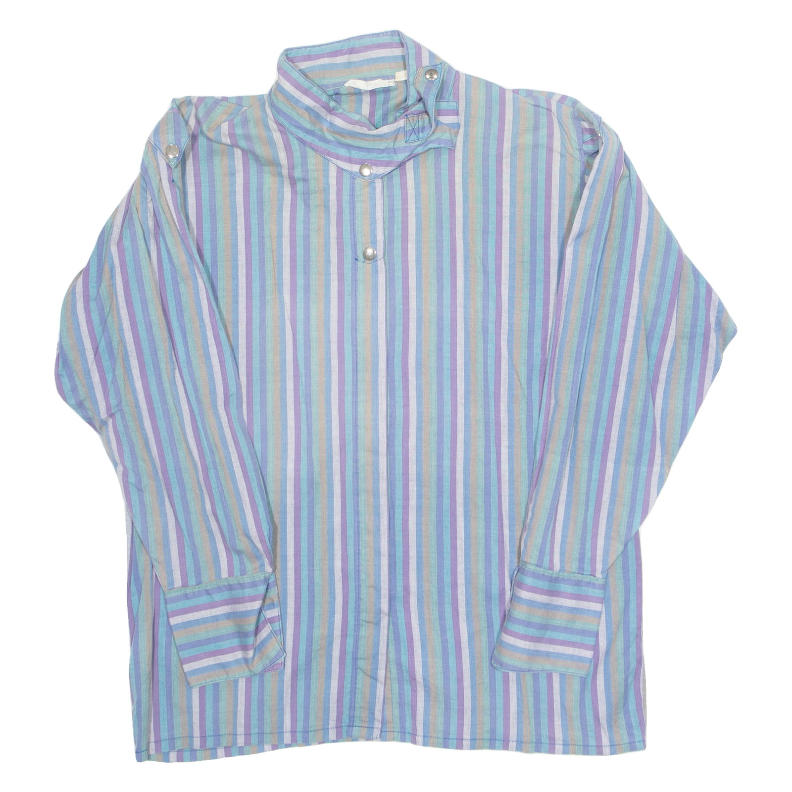 Womens Printed Blouse Blue High Neck Long Sleeve Striped M Refurbished - N/A refurbished available on Cerqular