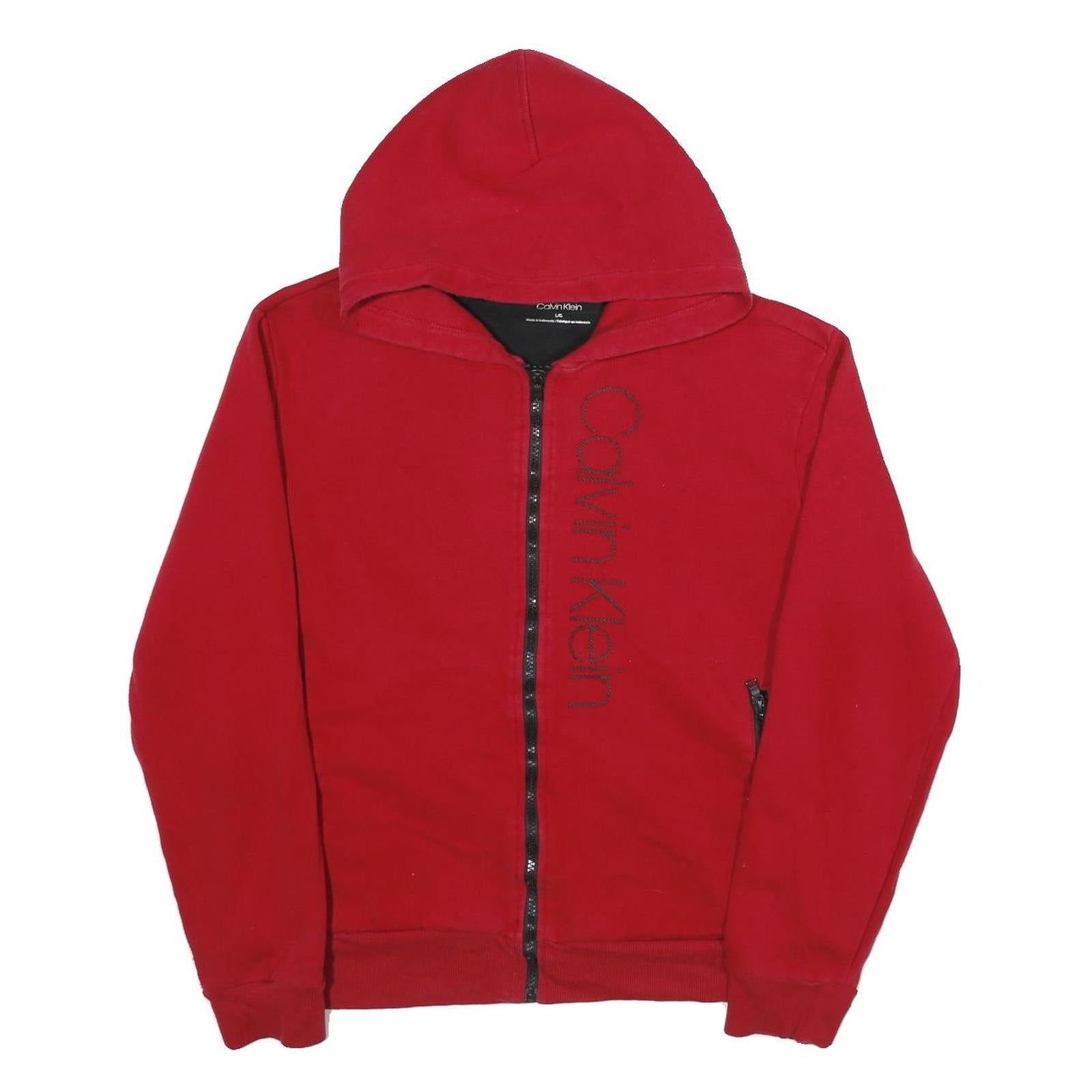CALVIN KLEIN Mens Red Full Zip Hoodie L Cotton Blend Casual Zip Front Refurbished - N/A refurbished available on Cerqular