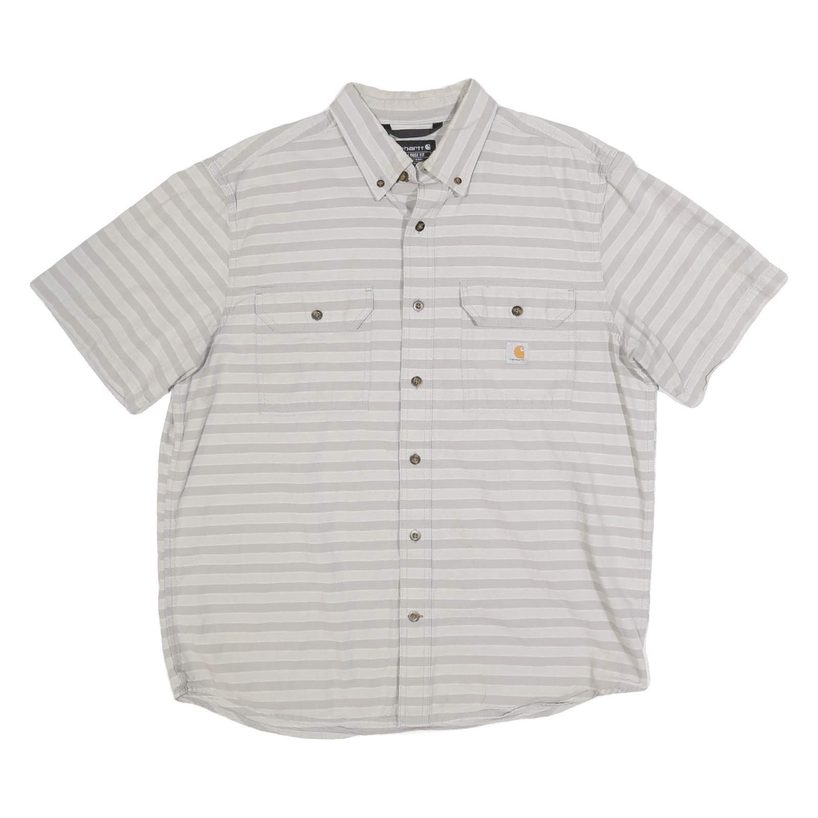 CARHARTT Mens Beige & White Striped Casual Button Down Shirt L Cotton Relaxed Refurbished - N/A refurbished available on Cerqular