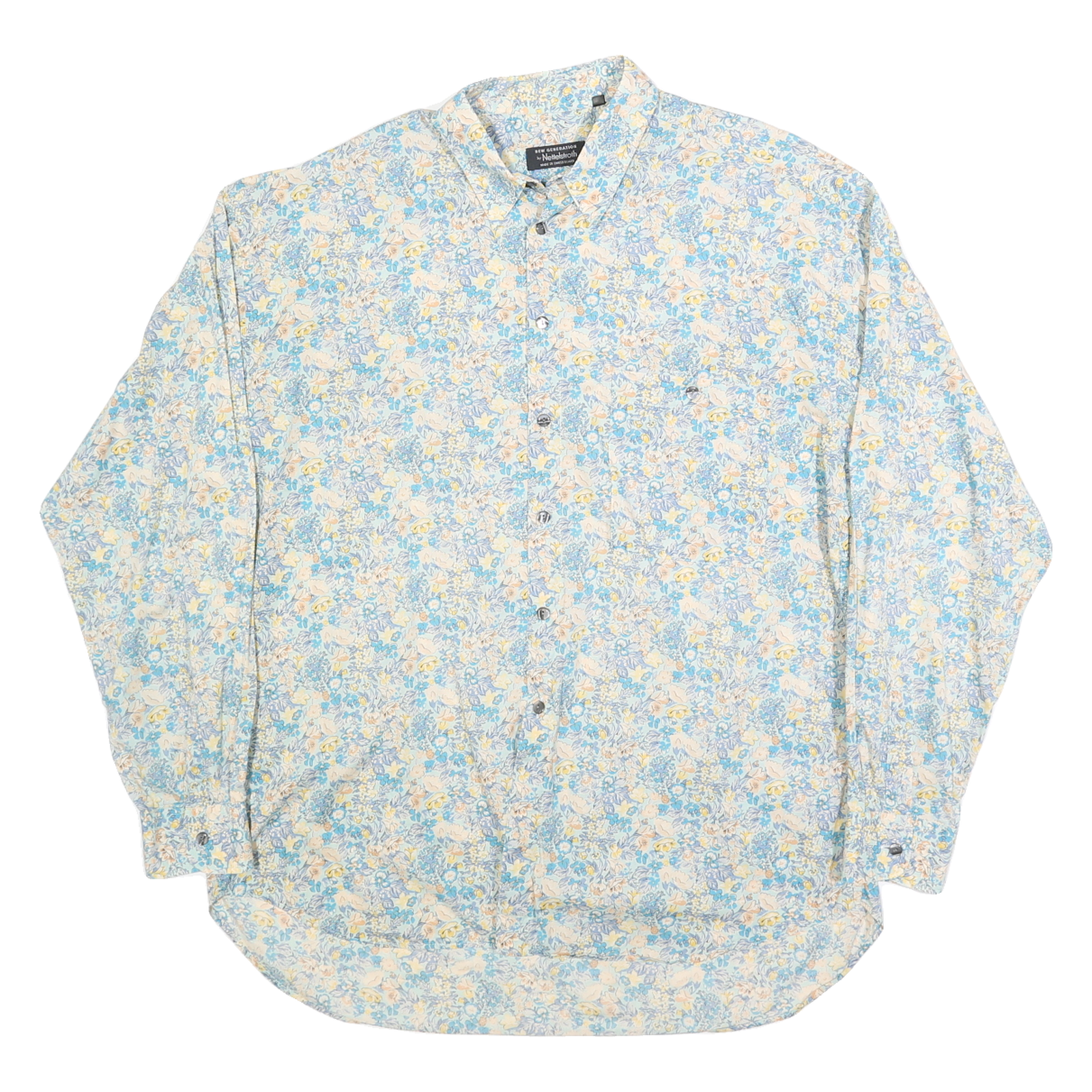 NETTELSTROTH Mens Blue & Cream Floral Cotton Blend Shirt XL Lightweight Casual Refurbished - N/A refurbished available on Cerqular