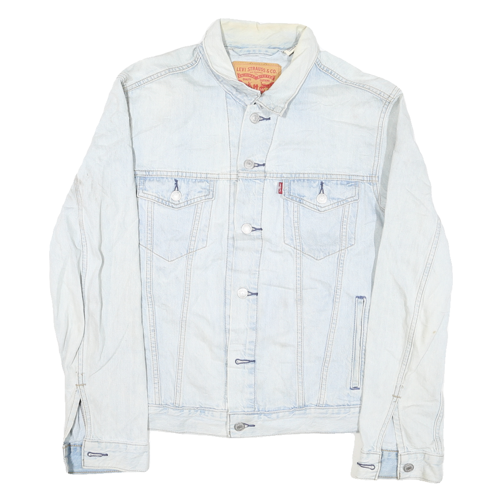 LEVI'S Mens Blue Denim Jacket S Cotton Blend Button Closure Casual Classic Refurbished - N/A refurbished available on Cerqular