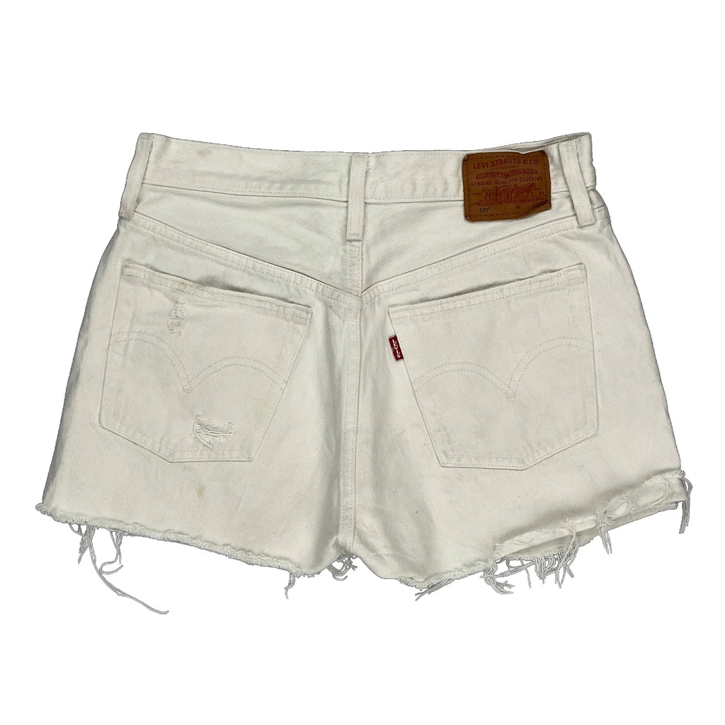 Levis Denim Shorts - 29W UK 10 White Cotton Refurbished - Thrifted (note: this is a term often used to describe second- refurbished available on Cerqular