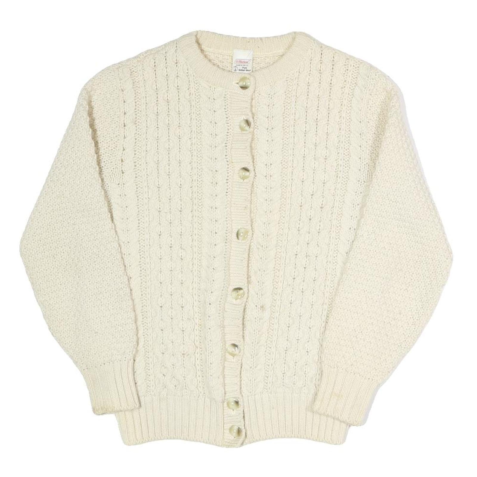 ST MICHAEL Womens Cream Button Up Cardigan Chunky Knit Plain Crew Neck S Wool Refurbished - N/A refurbished available on Cerqular