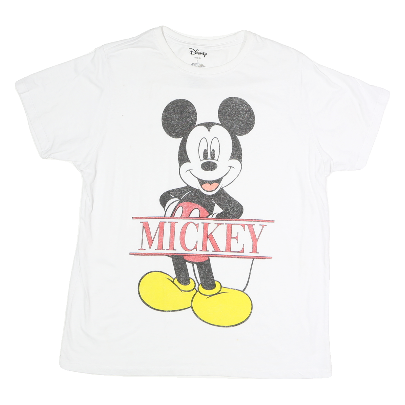 DISNEY Mens White Mickey Graphic T-Shirt L Short Sleeve Crew Neck Cotton Refurbished - N/A refurbished available on Cerqular