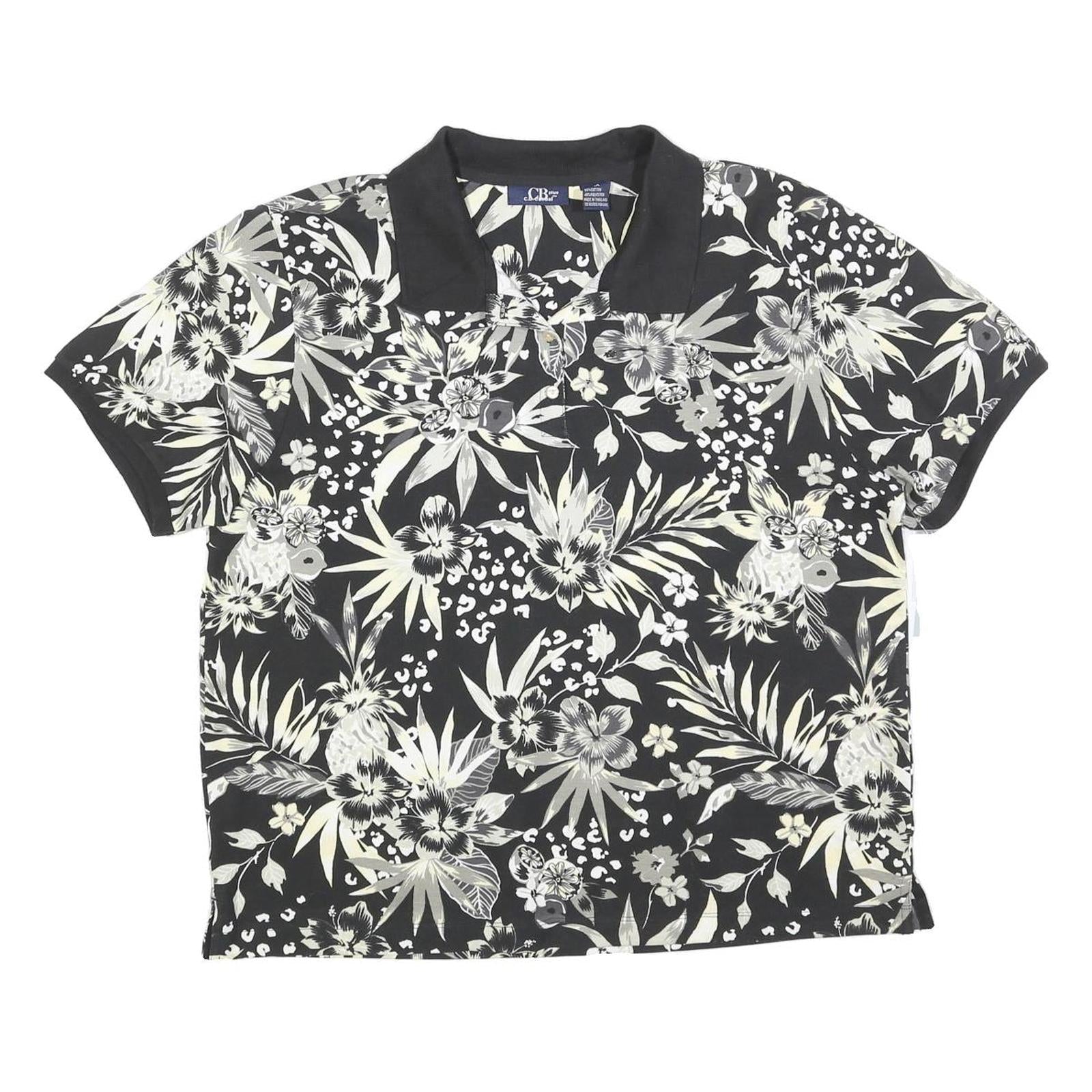 CB CASUAL Womens Black & Cream Floral Short Sleeve Polo Shirt XL Casual Cotton Refurbished - N/A refurbished available on Cerqular