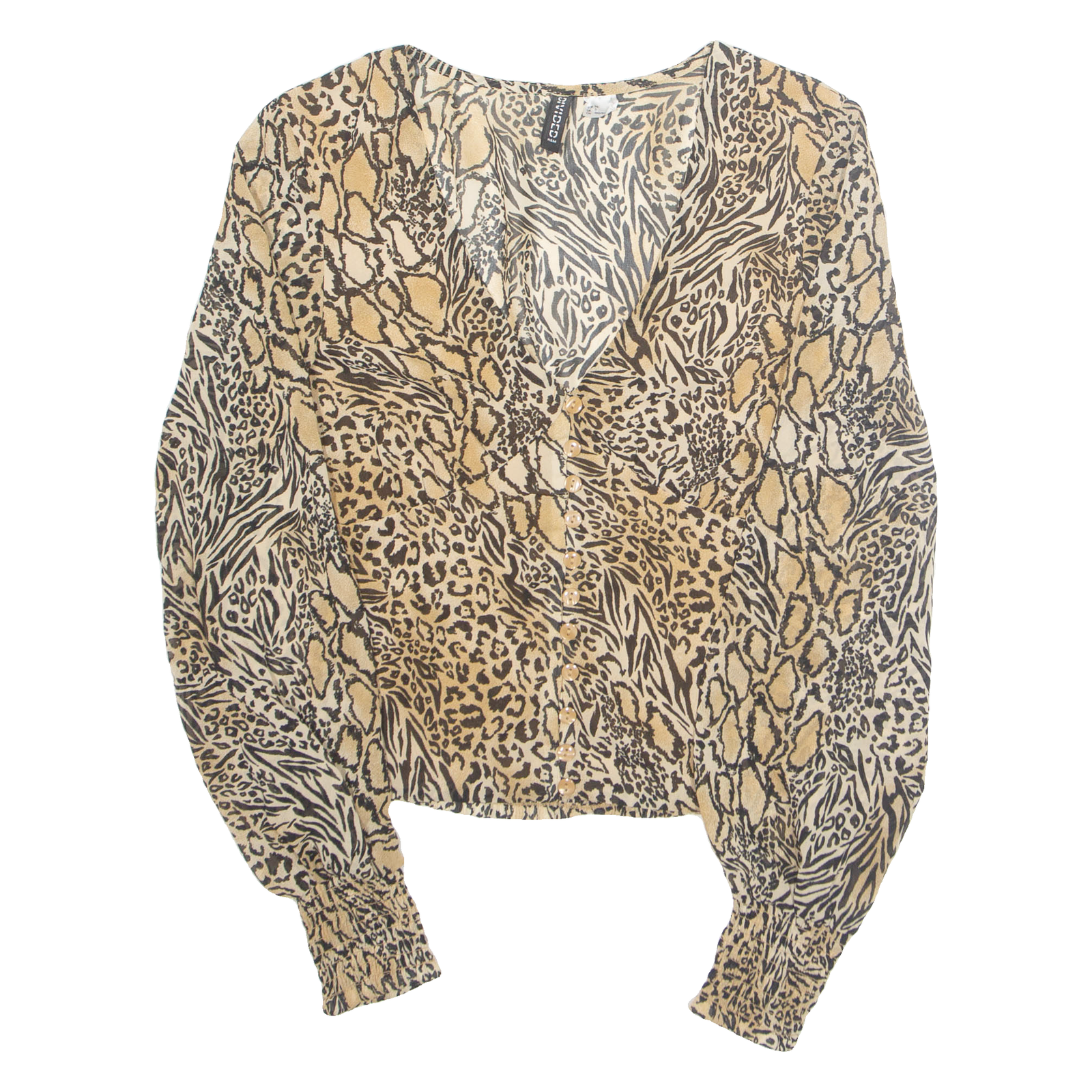 DIVIDES Womens Printed Top Brown V-Neck Long Sleeve Animal Print XS Refurbished - N/A refurbished available on Cerqular
