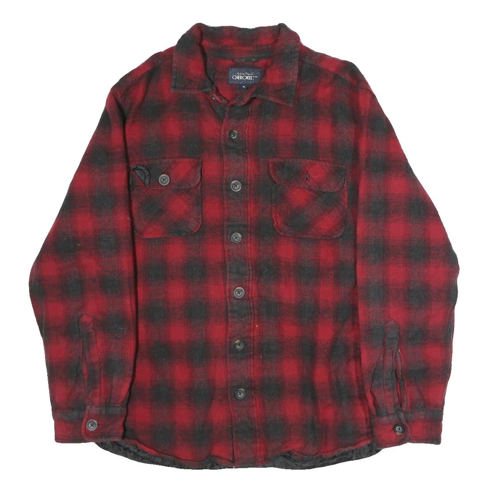 CHEROKEE Mens Red & Black Check Shirt L Cotton Button Pocket Casual Flannel Refurbished - N/A refurbished available on Cerqular