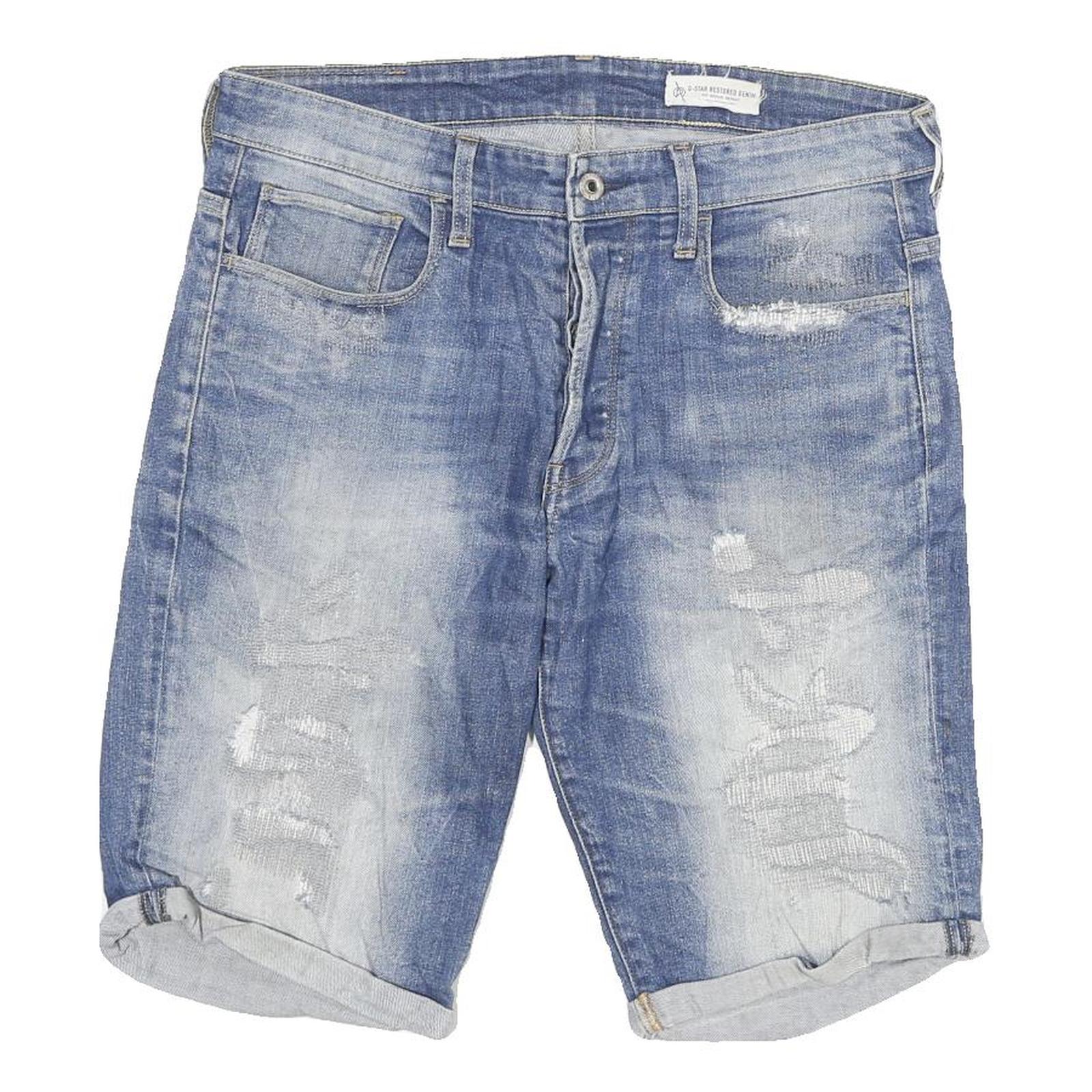 G-STAR Mens Denim Blue Casual Slim Shorts XL W32 Distressed Fade Refurbished - N/A refurbished available on Cerqular
