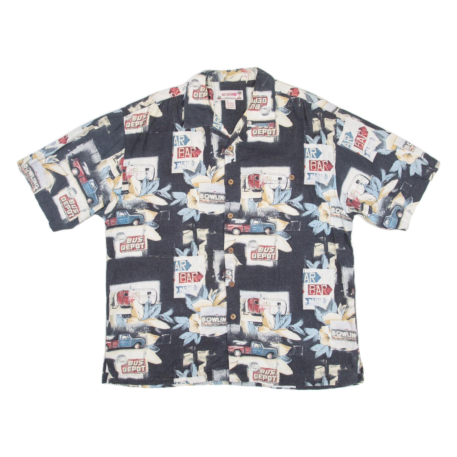 SUMMA Mens Hawaiian Shirt Blue Floral L Refurbished - N/A refurbished available on Cerqular