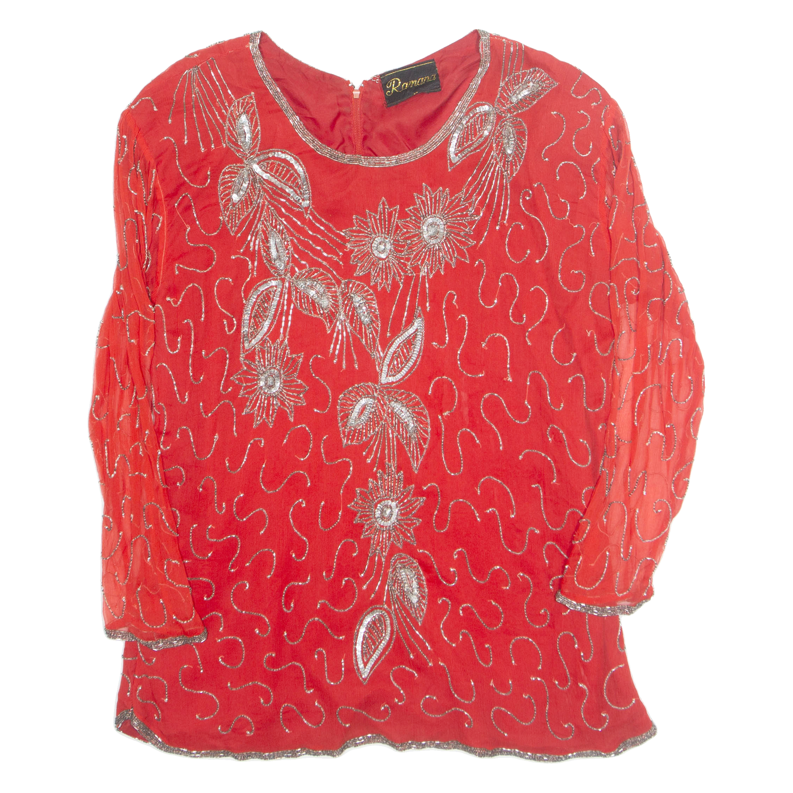REMANA Womens Printed Blouse Red Long Sleeve Faux Silk S Refurbished - N/A refurbished available on Cerqular