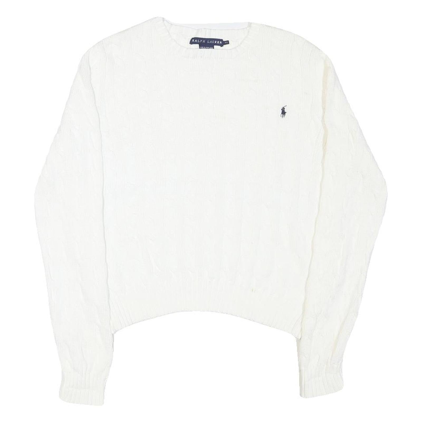RALPH LAUREN Womens White Cable Knit Cotton Blend Jumper Crew Neck XL Refurbished - N/A refurbished available on Cerqular