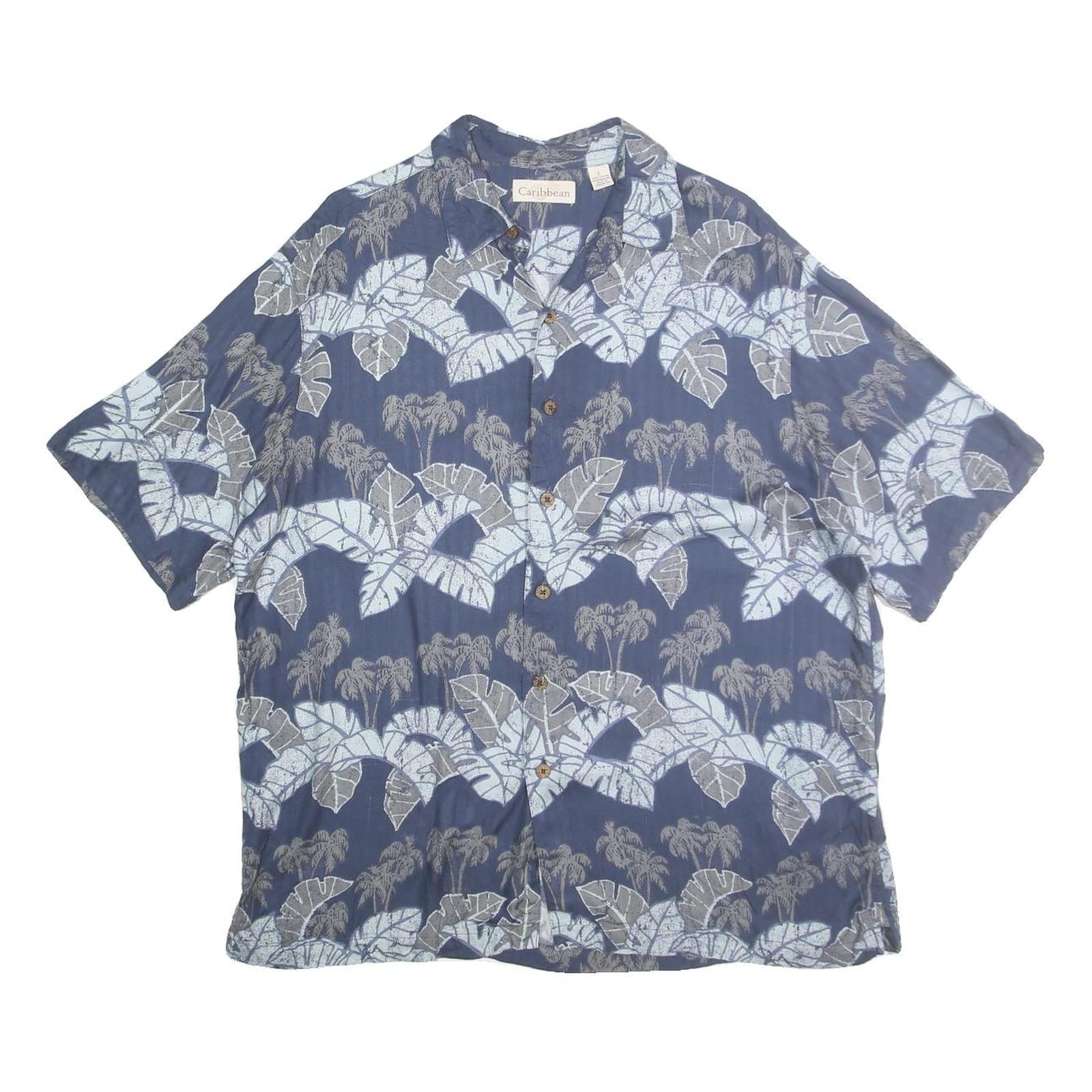 CARRIBEAN Mens Blue Plain Cotton Shirt L Summer Casual Short Sleeve Button Refurbished - N/A refurbished available on Cerqular